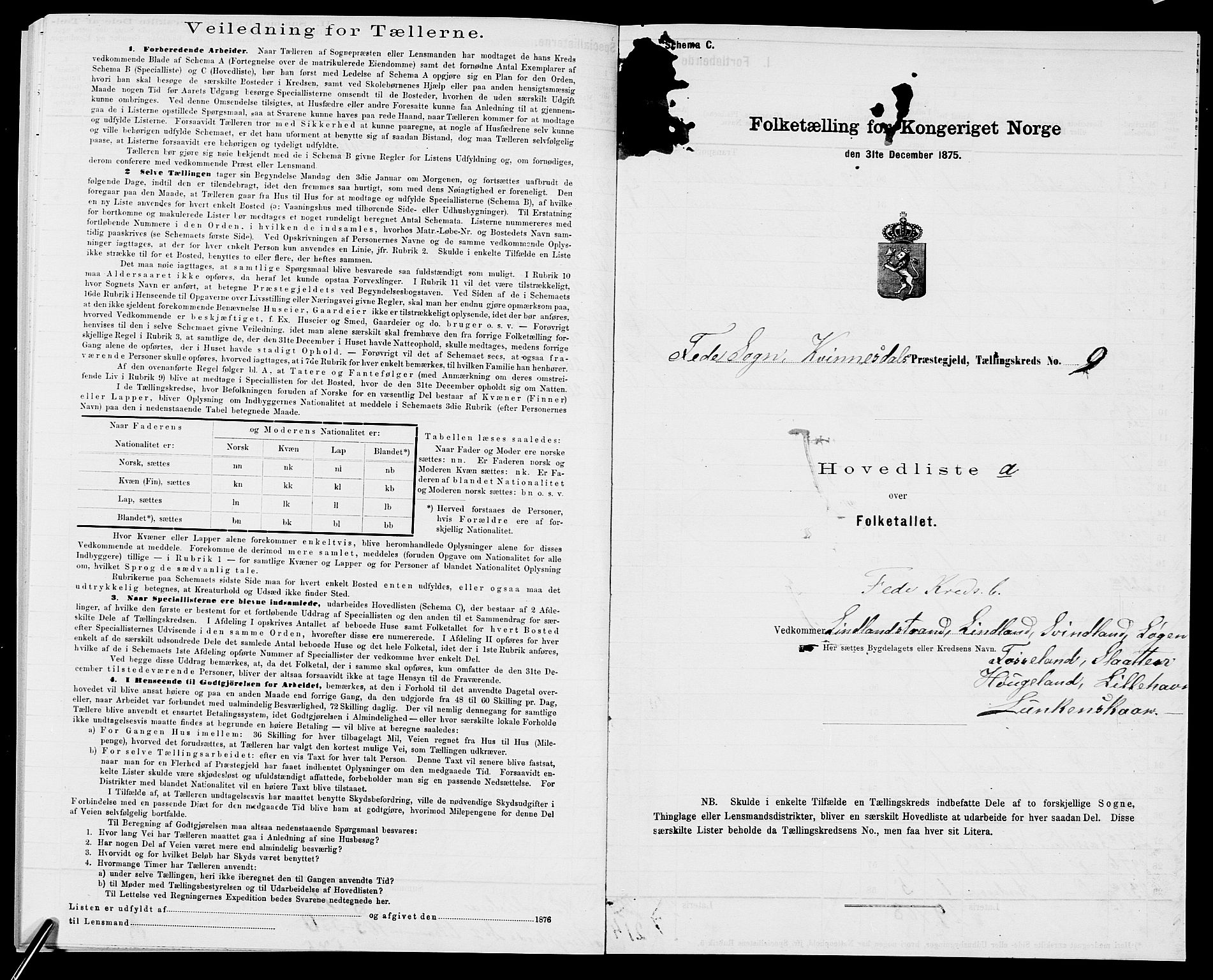 SAK, 1875 census for 1037P Kvinesdal, 1875, p. 73