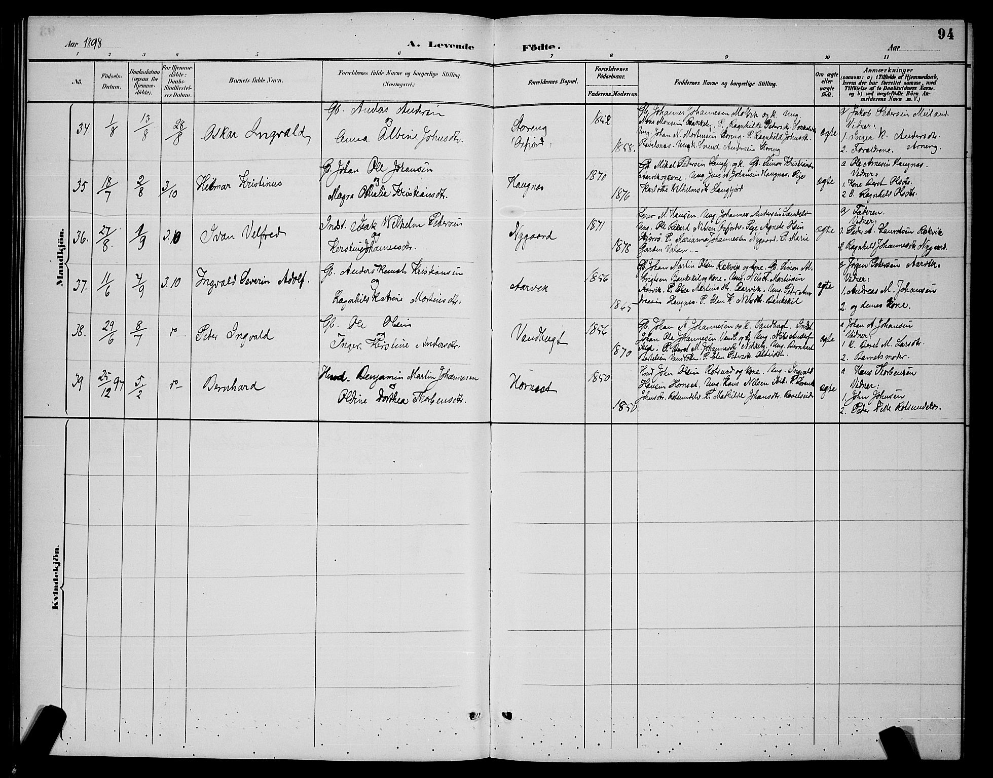 Skjervøy sokneprestkontor, AV/SATØ-S-1300/H/Ha/Hab/L0007klokker: Parish register (copy) no. 7, 1889-1899, p. 94
