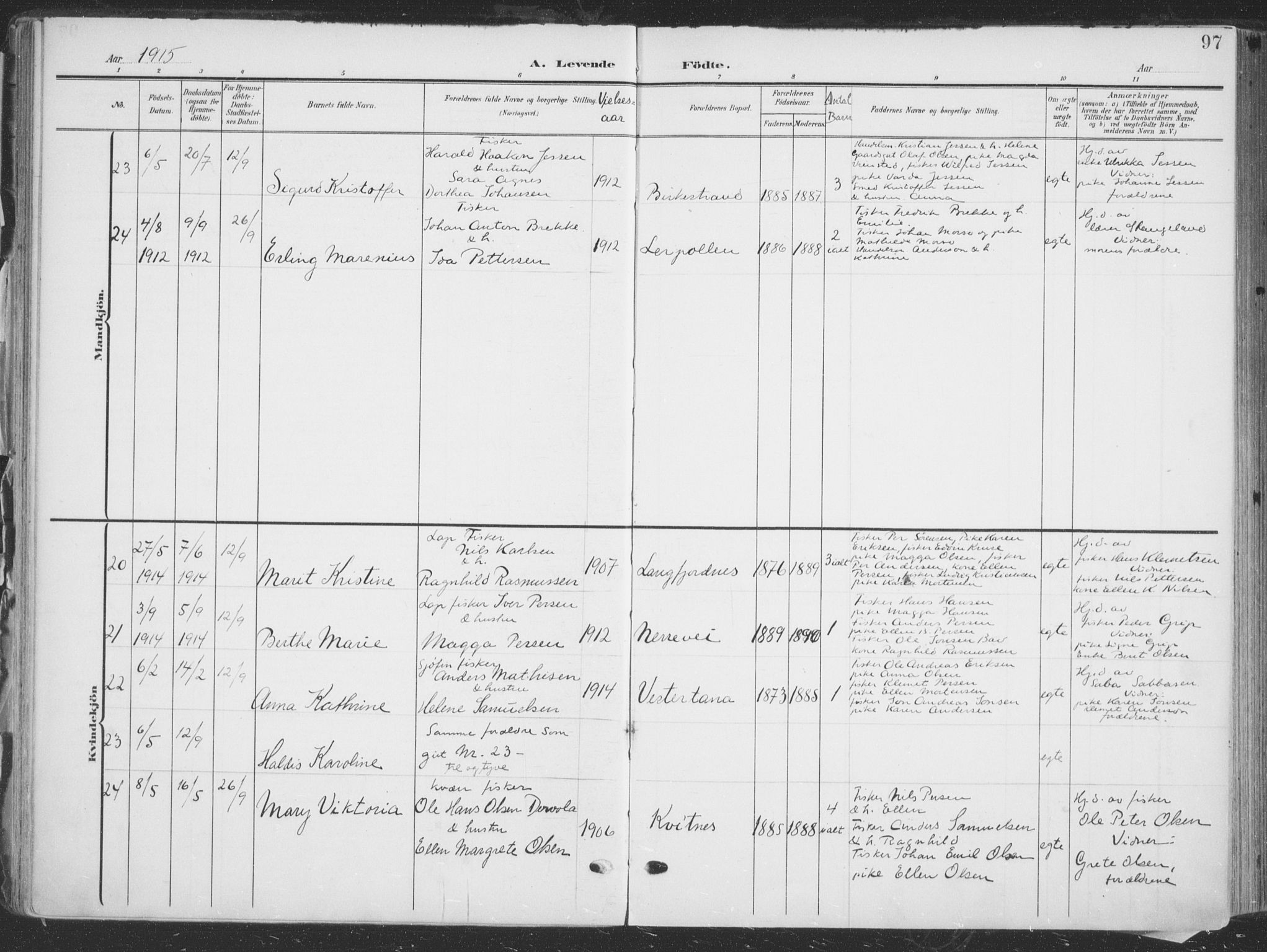 Tana sokneprestkontor, SATØ/S-1334/H/Ha/L0007kirke: Parish register (official) no. 7, 1904-1918, p. 97