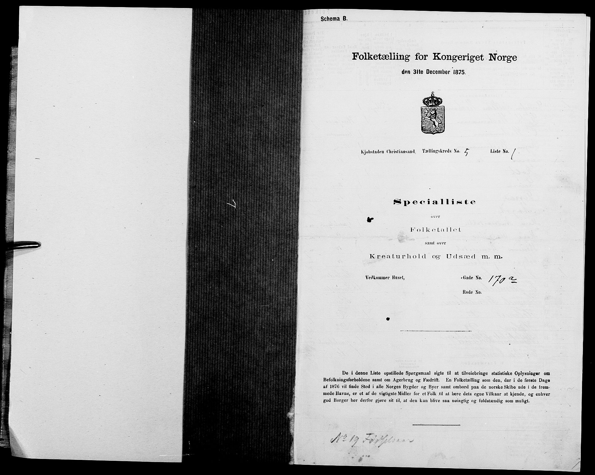 SAK, 1875 census for 1001P Kristiansand, 1875, p. 594