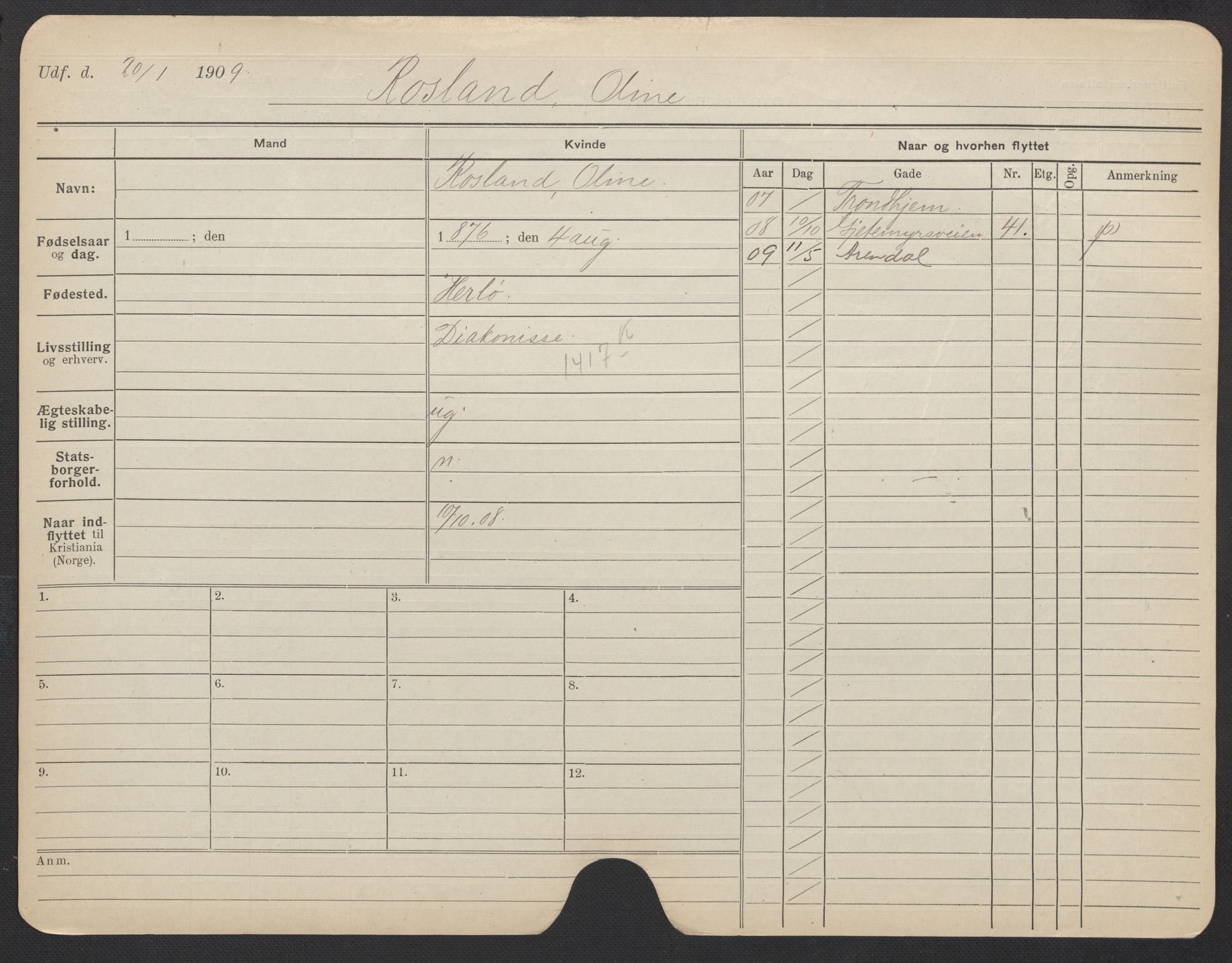 Oslo folkeregister, Registerkort, AV/SAO-A-11715/F/Fa/Fac/L0023: Kvinner, 1906-1914, p. 277a