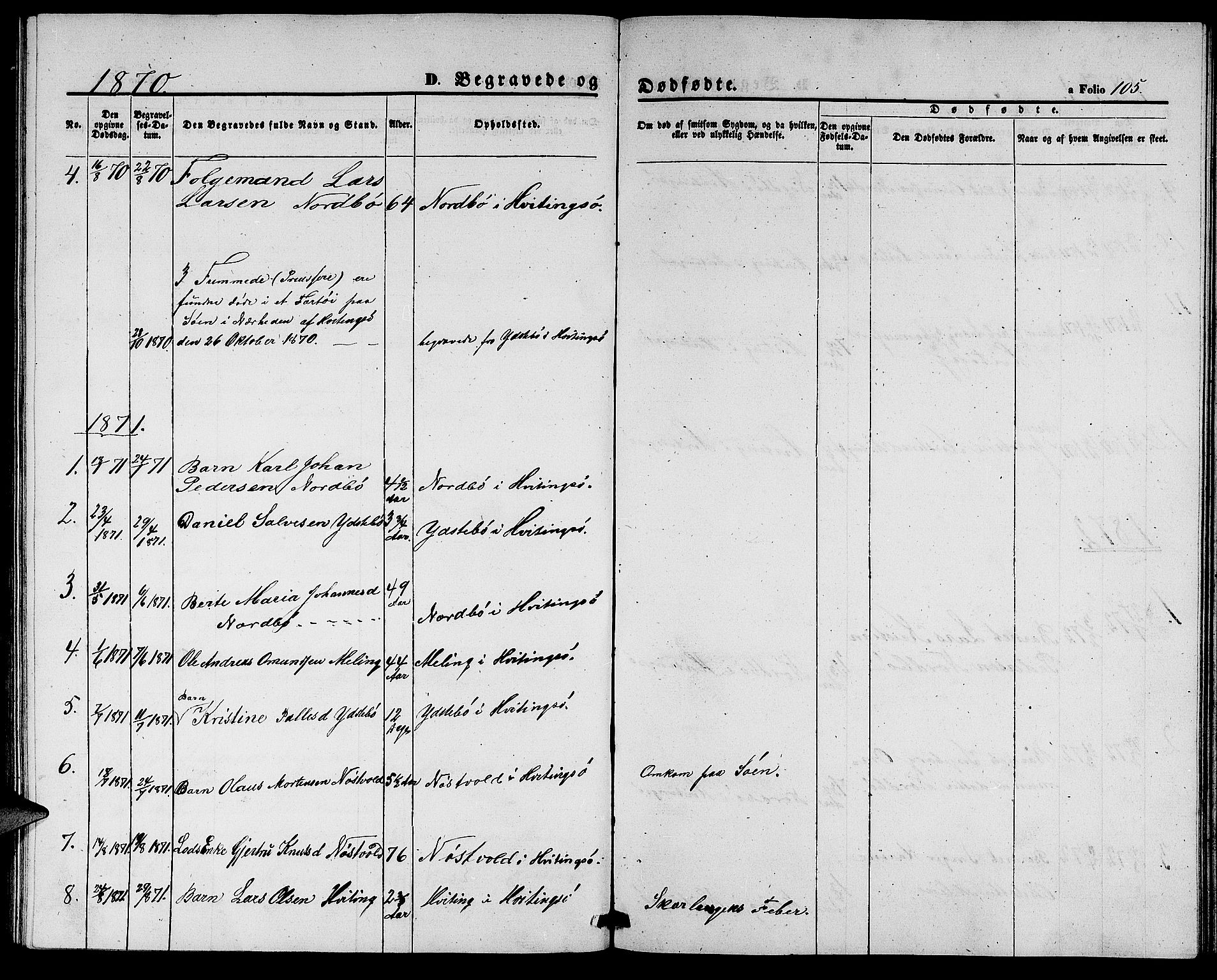 Rennesøy sokneprestkontor, SAST/A -101827/H/Ha/Hab/L0003: Parish register (copy) no. B 3, 1855-1888, p. 105
