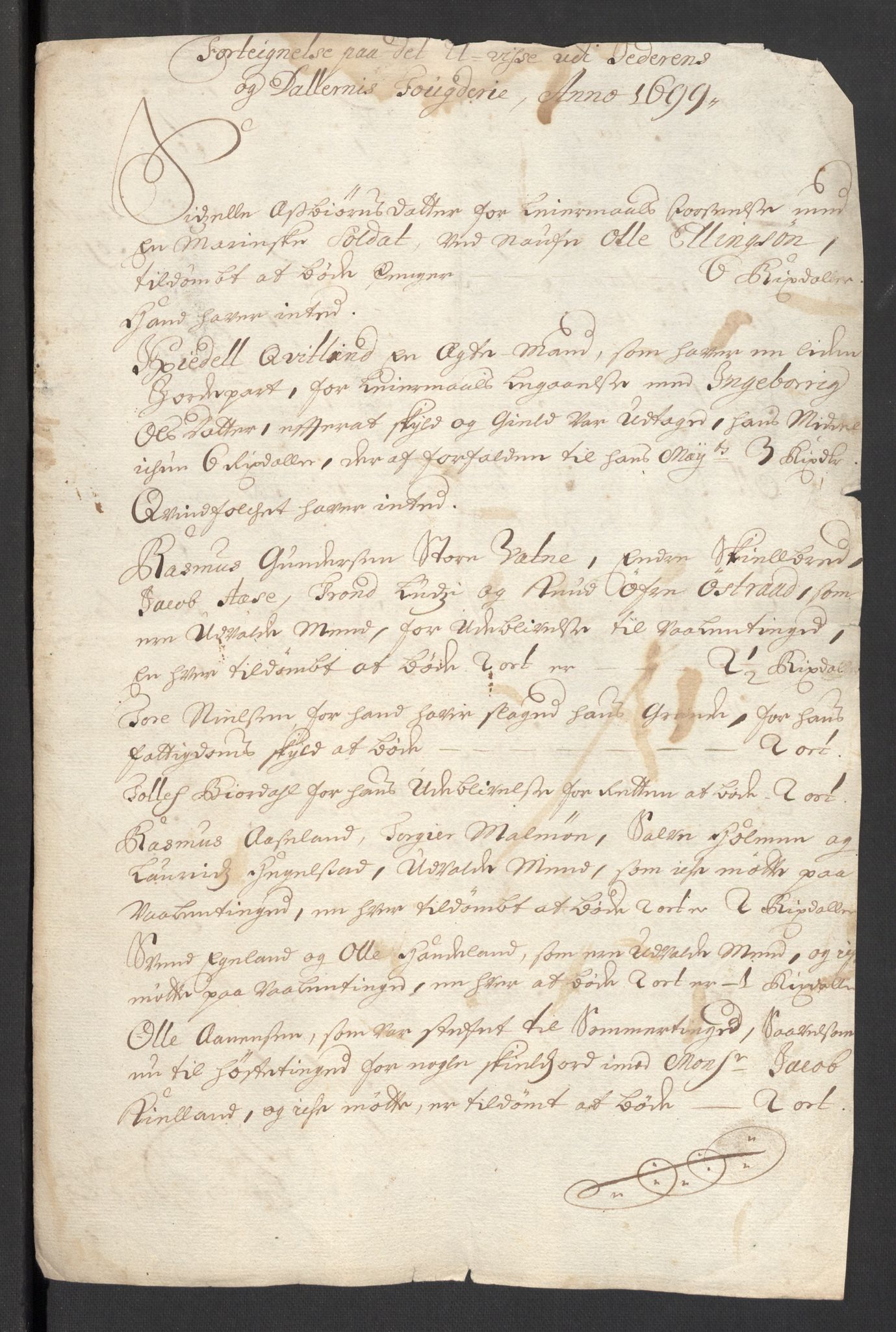 Rentekammeret inntil 1814, Reviderte regnskaper, Fogderegnskap, RA/EA-4092/R46/L2730: Fogderegnskap Jæren og Dalane, 1699, p. 20