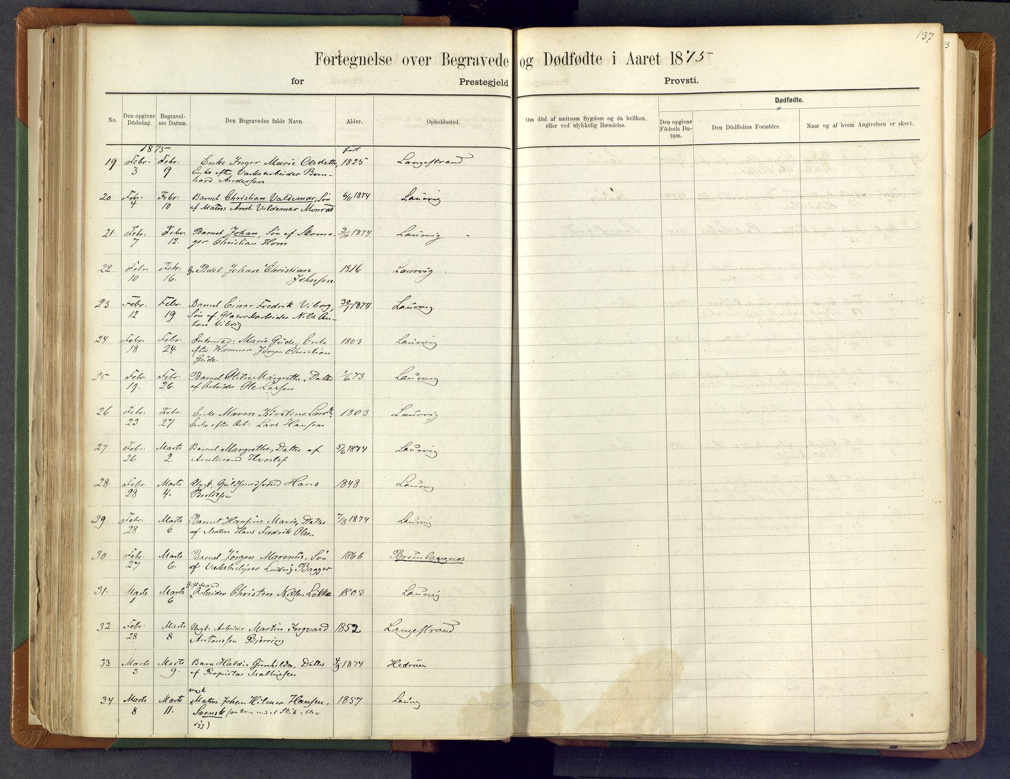 Larvik kirkebøker, AV/SAKO-A-352/F/Fa/L0007: Parish register (official) no. I 7, 1871-1883, p. 137