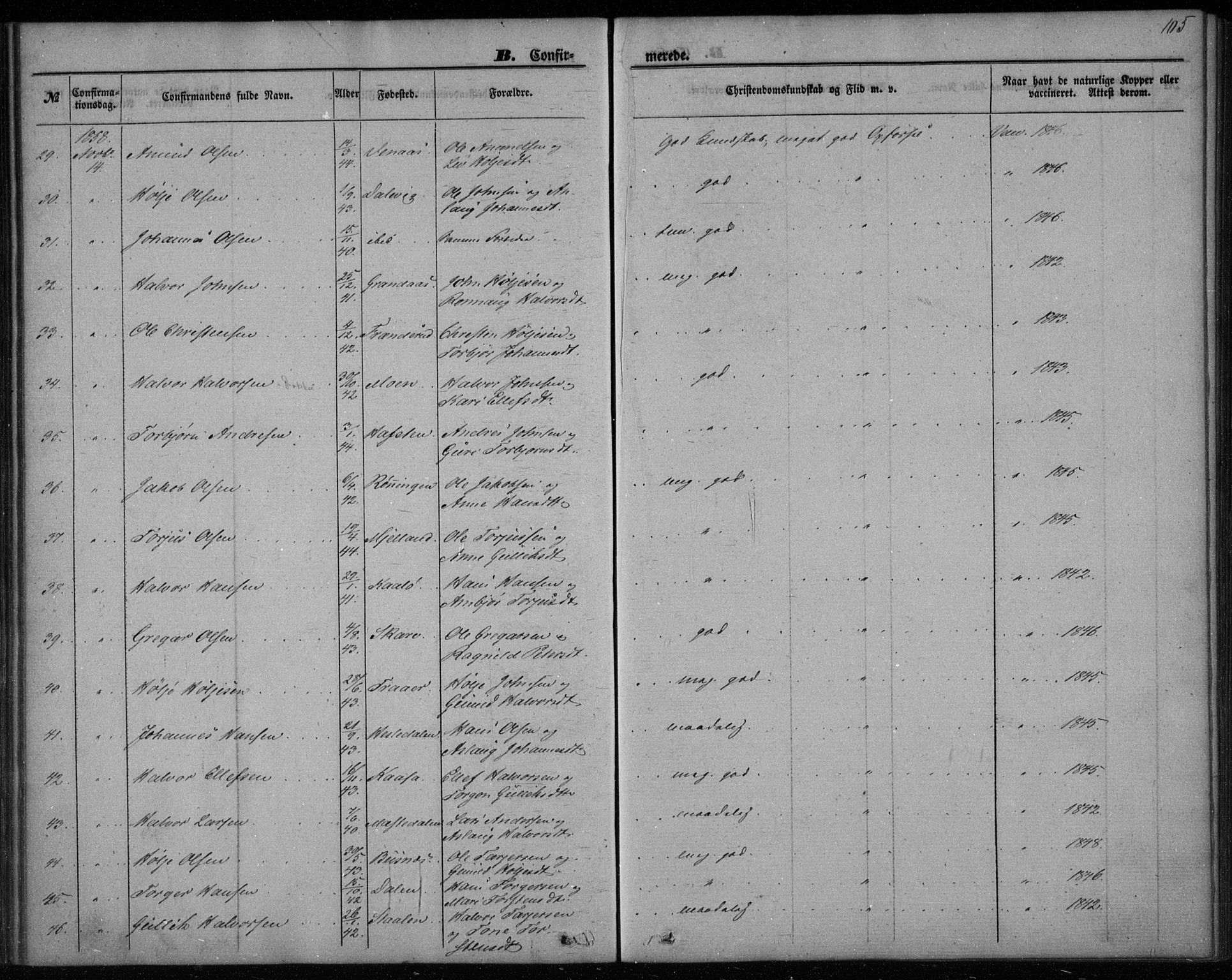 Gransherad kirkebøker, AV/SAKO-A-267/F/Fa/L0002: Parish register (official) no. I 2, 1844-1859, p. 105