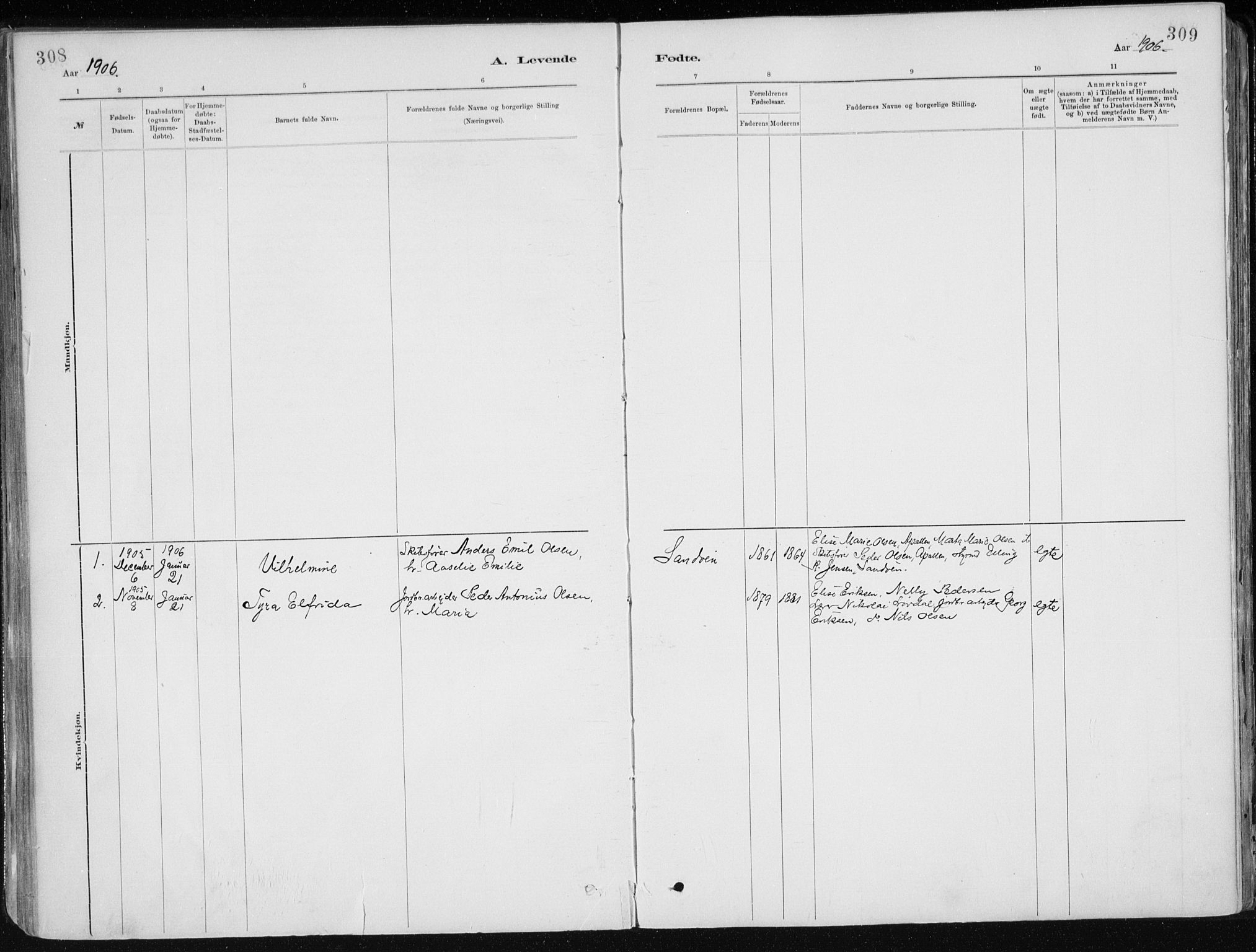 Dypvåg sokneprestkontor, AV/SAK-1111-0007/F/Fa/Faa/L0008: Parish register (official) no. A 8, 1885-1906, p. 308-309