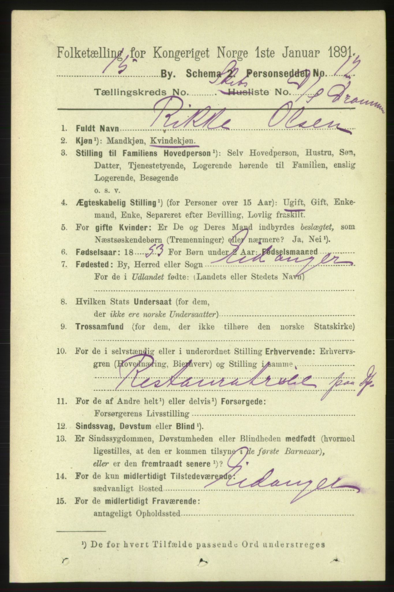 RA, 1891 census for 0602 Drammen, 1891, p. 25645