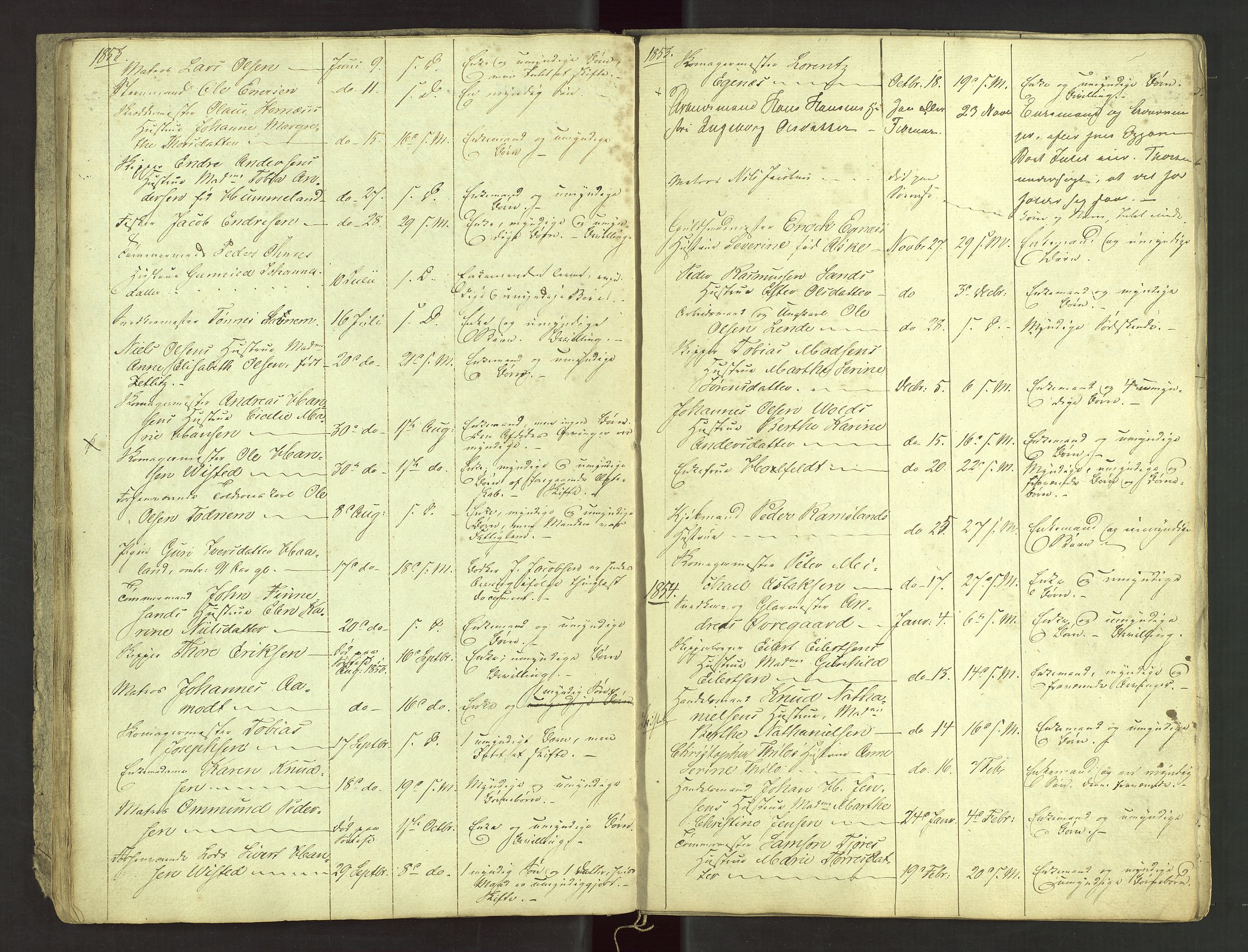 Stavanger byfogd, SAST/A-101408/001/5/52/52B/L0001: Liste over anmeldte dødsfall, 1833-1863