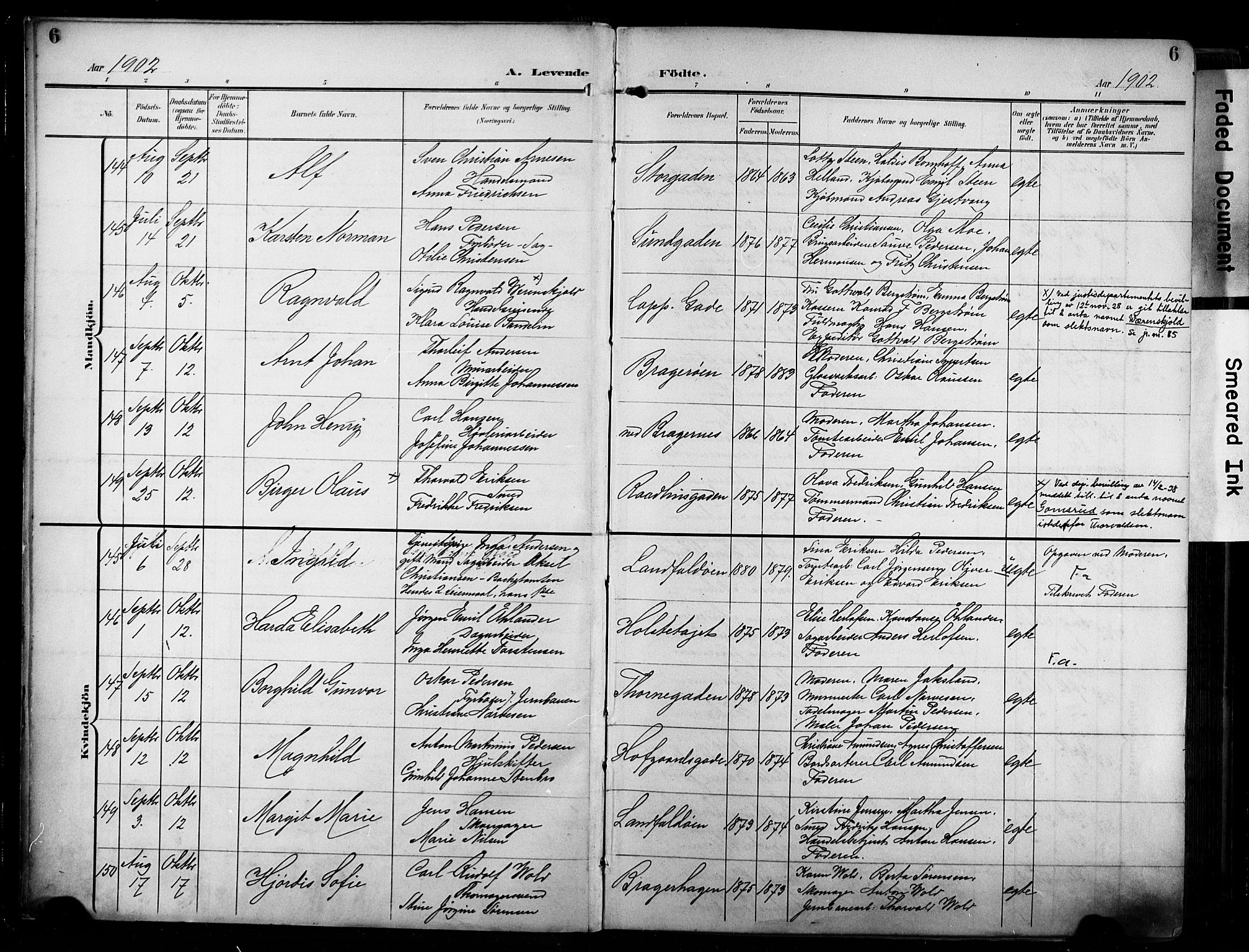 Bragernes kirkebøker, AV/SAKO-A-6/F/Fb/L0009: Parish register (official) no. II 9, 1902-1911, p. 6