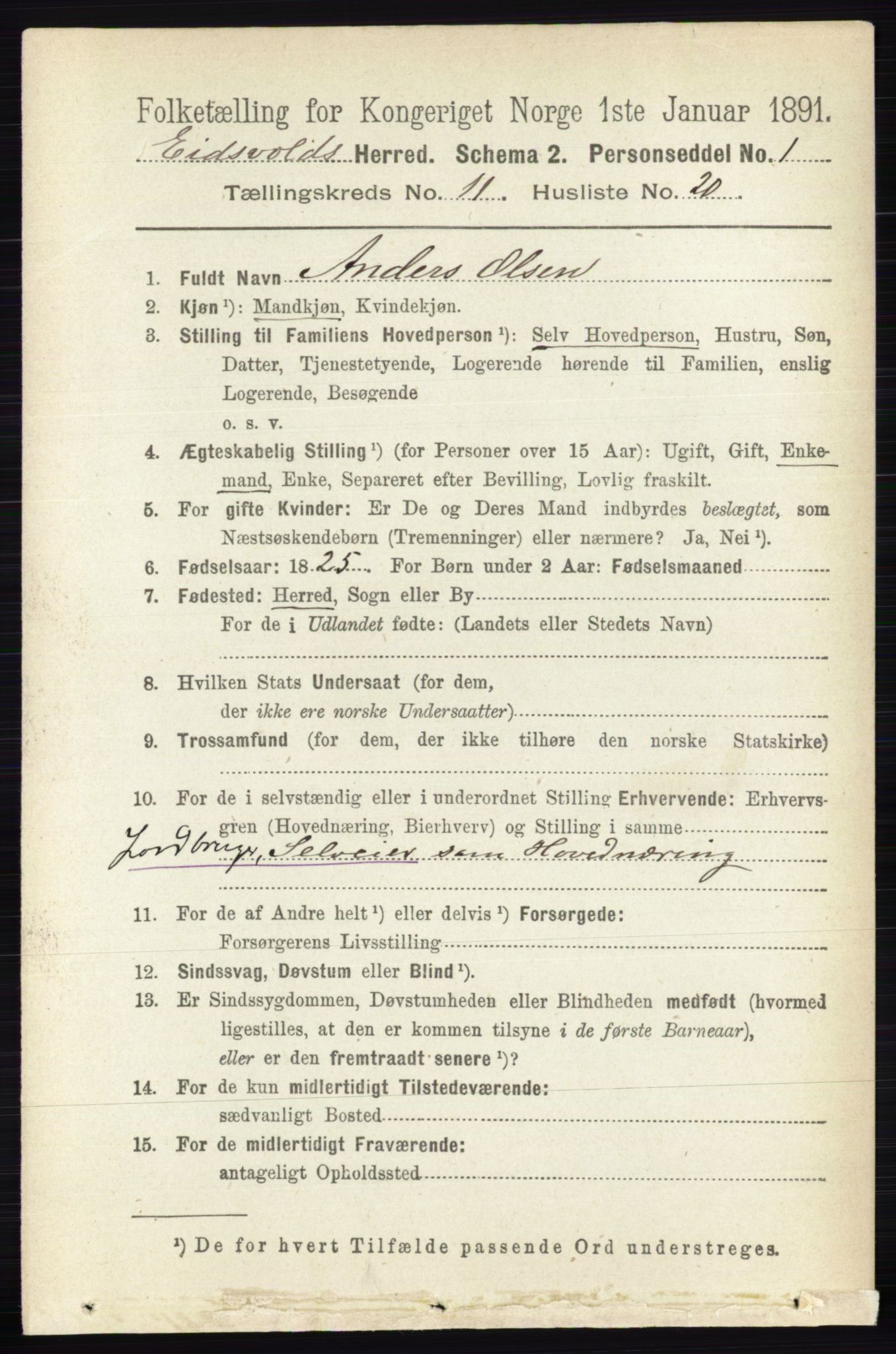 RA, 1891 census for 0237 Eidsvoll, 1891, p. 7813