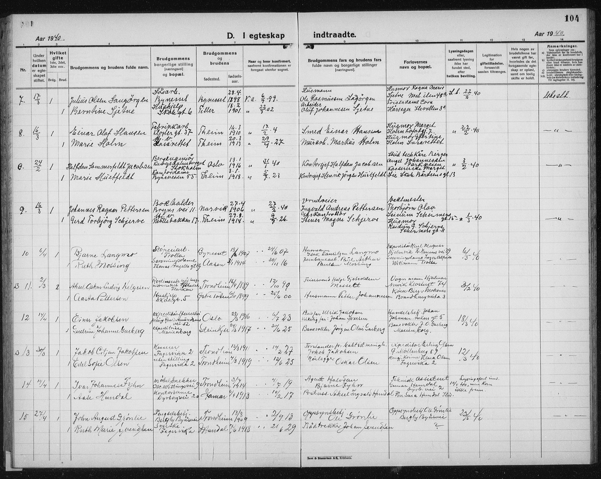 Ministerialprotokoller, klokkerbøker og fødselsregistre - Sør-Trøndelag, AV/SAT-A-1456/603/L0176: Parish register (copy) no. 603C04, 1923-1941, p. 104