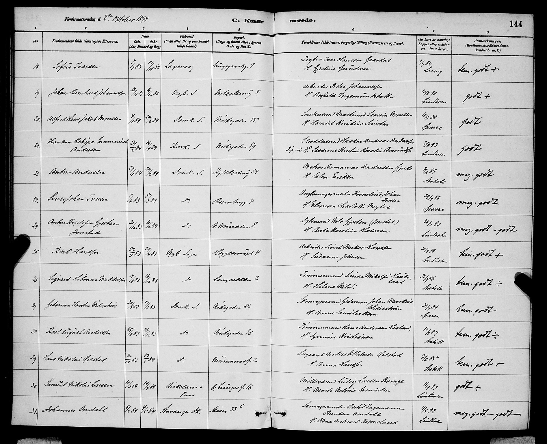 Domkirken sokneprestembete, AV/SAB-A-74801/H/Hab/L0024: Parish register (copy) no. C 4, 1880-1899, p. 144