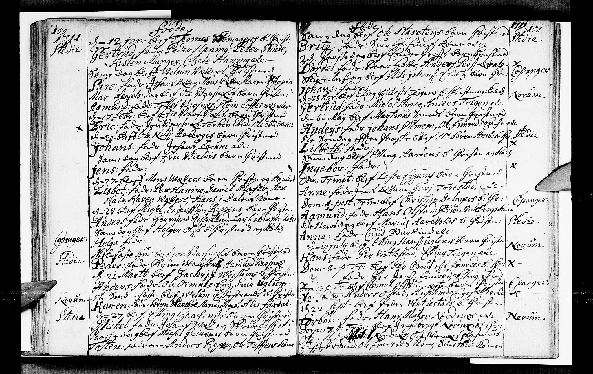 Sogndal sokneprestembete, SAB/A-81301/H/Haa/Haaa/L0001: Parish register (official) no. A 1, 1689-1713, p. 150-151