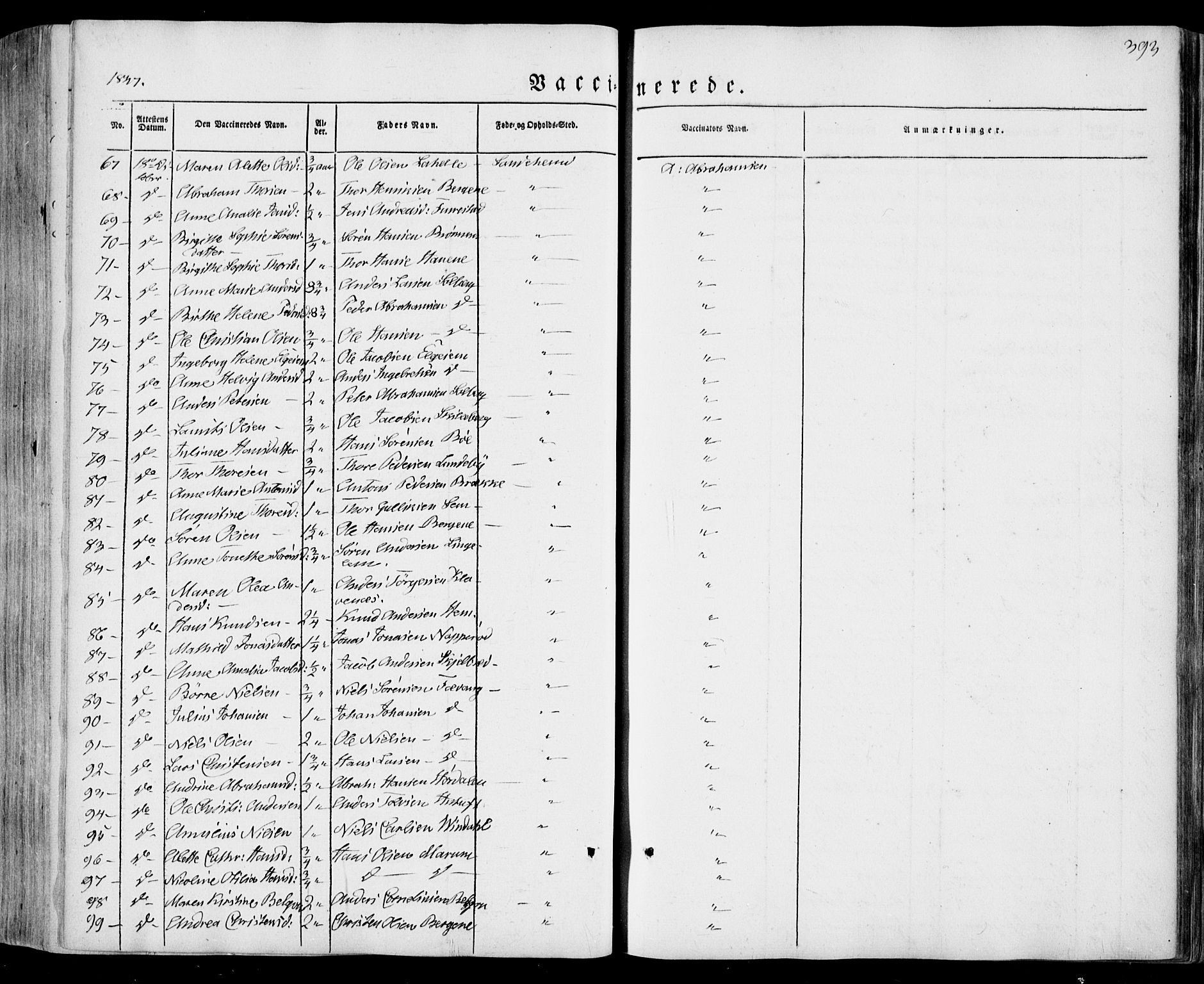 Sandar kirkebøker, SAKO/A-243/F/Fa/L0006: Parish register (official) no. 6, 1847-1860, p. 393
