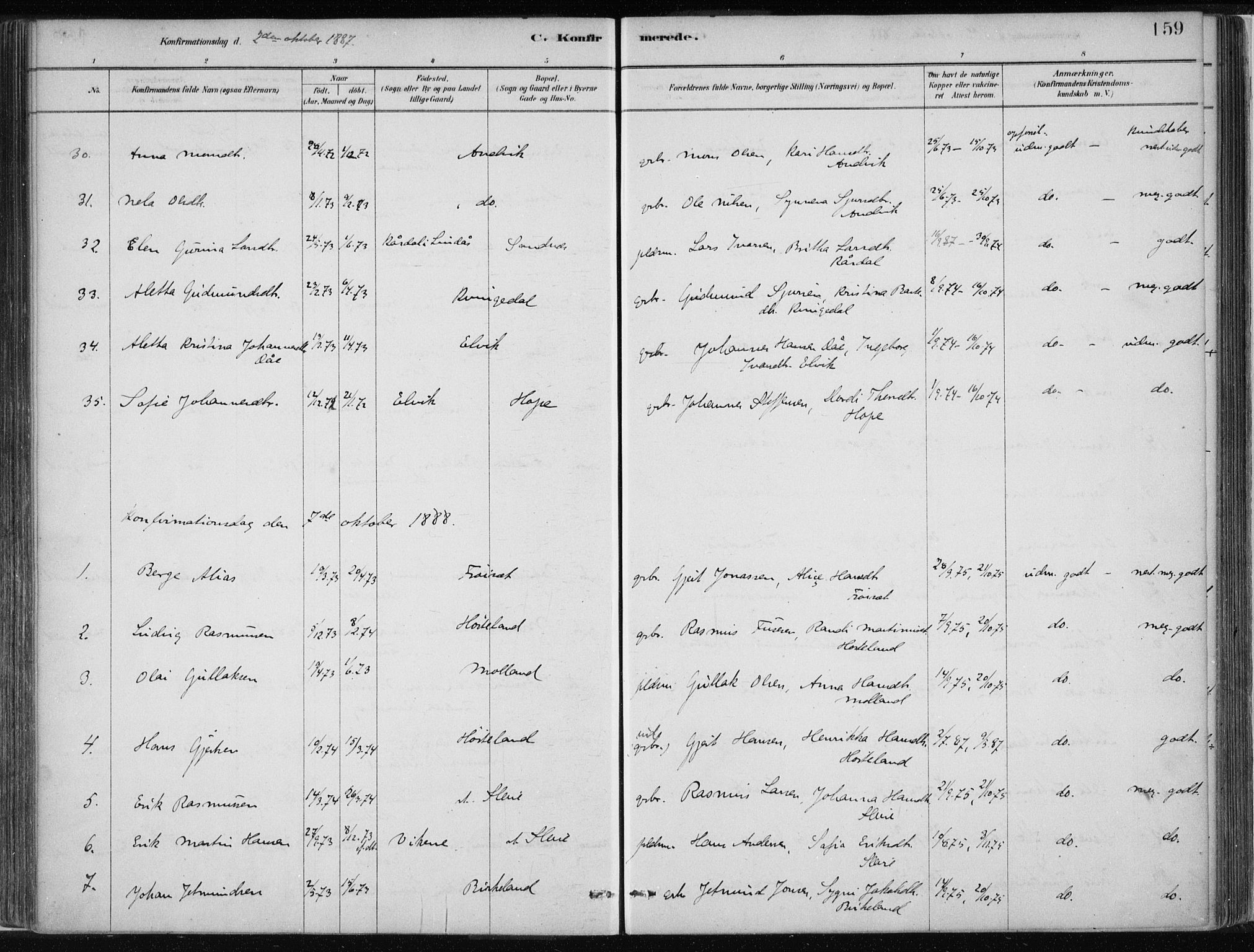 Masfjorden Sokneprestembete, SAB/A-77001: Parish register (official) no. B  1, 1876-1899, p. 159