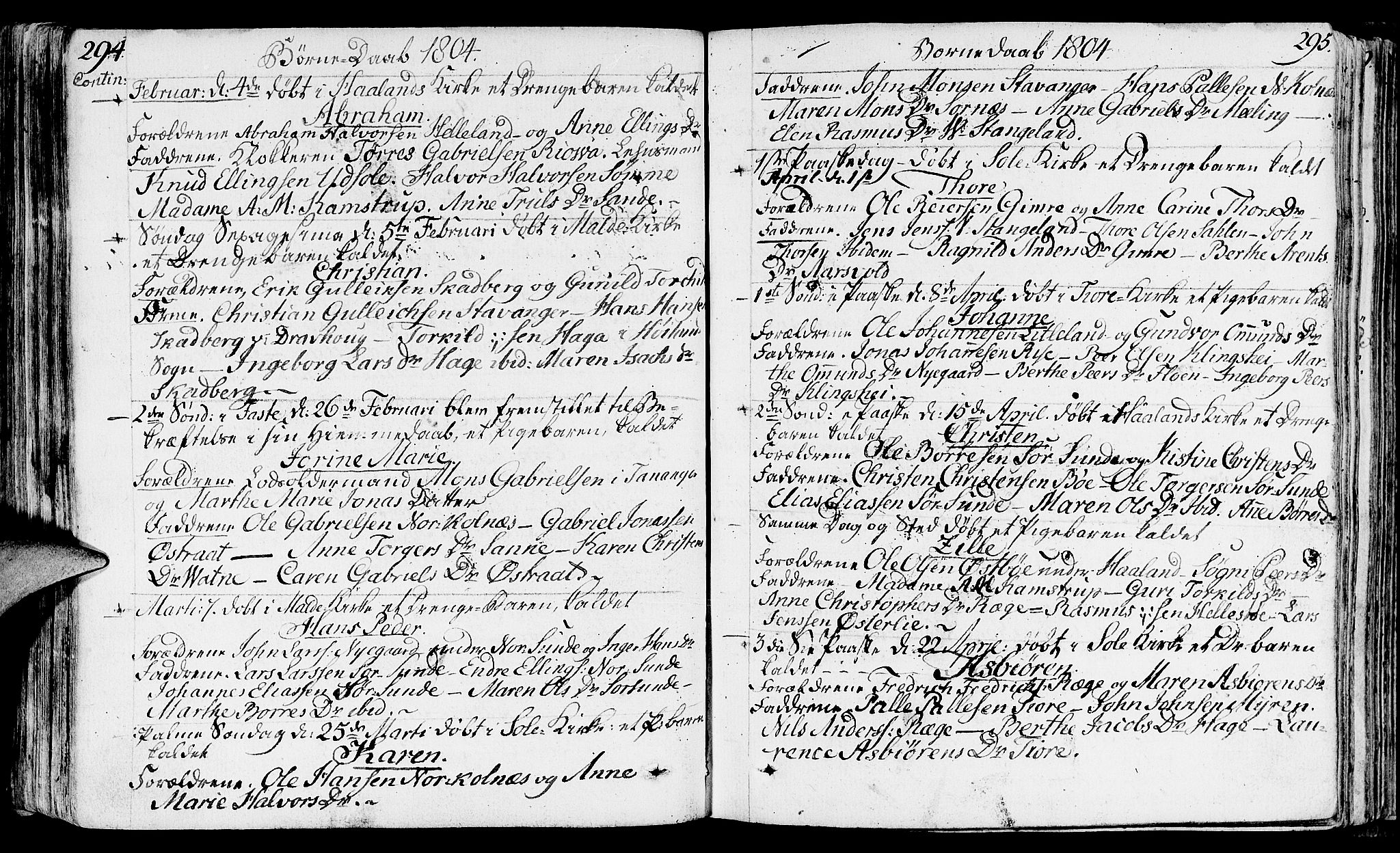 Håland sokneprestkontor, SAST/A-101802/001/30BA/L0003: Parish register (official) no. A 3, 1794-1815, p. 294-295