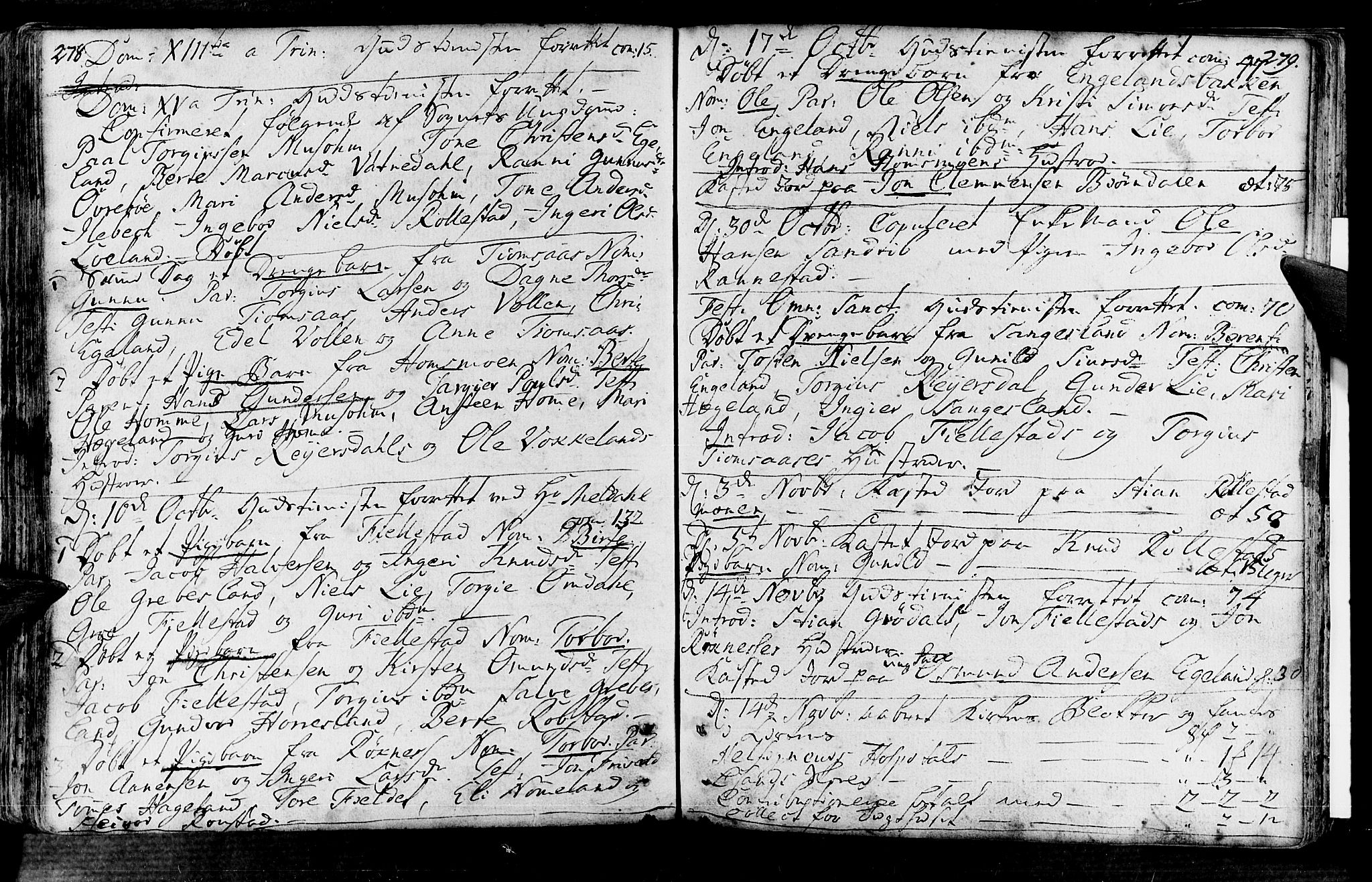 Vennesla sokneprestkontor, AV/SAK-1111-0045/Fa/Fac/L0001: Parish register (official) no. A 1, 1743-1784, p. 278-279