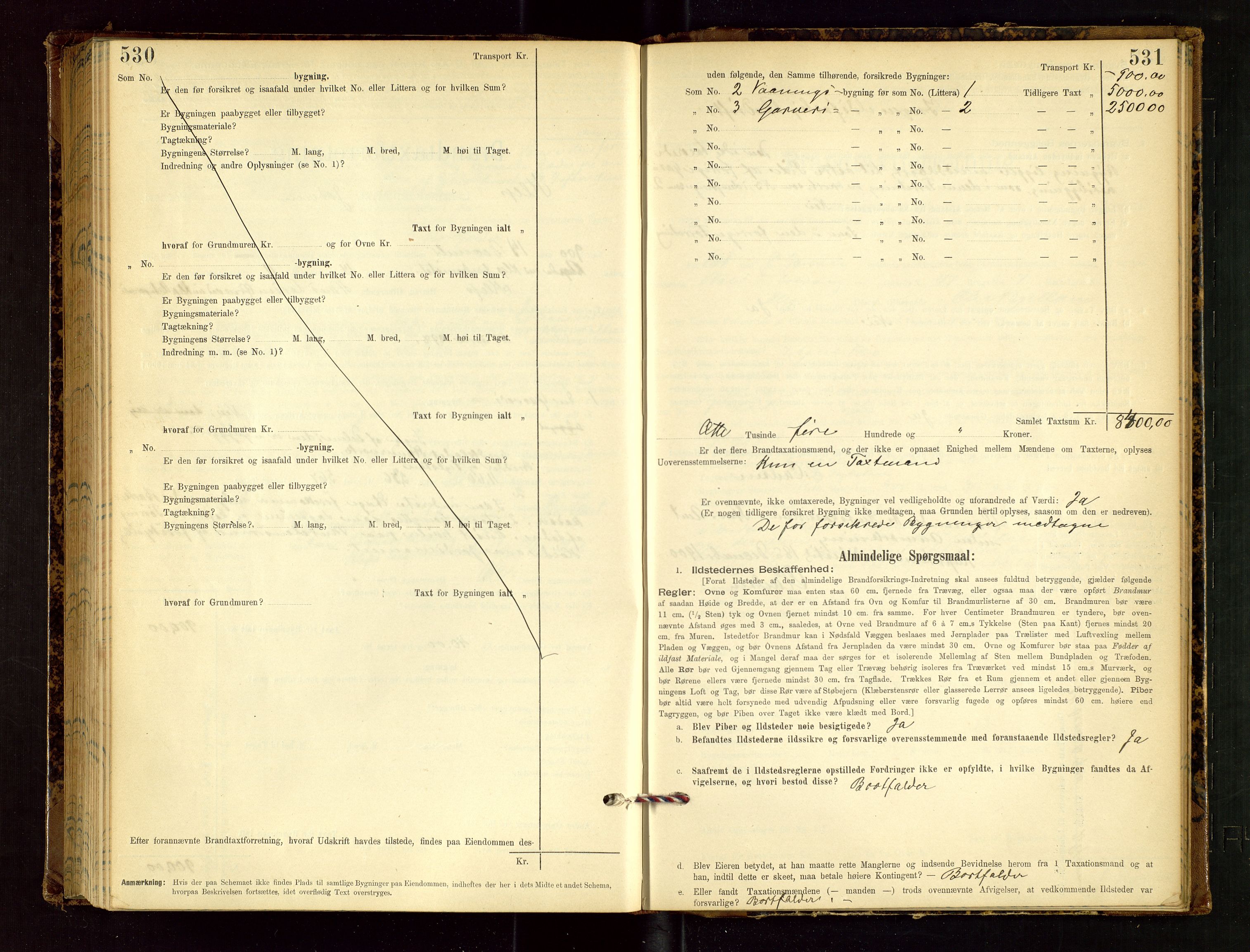 Klepp lensmannskontor, AV/SAST-A-100163/Goc/L0002: "Brandtaxationsprotokol" m/register, 1898-1902, p. 530-531