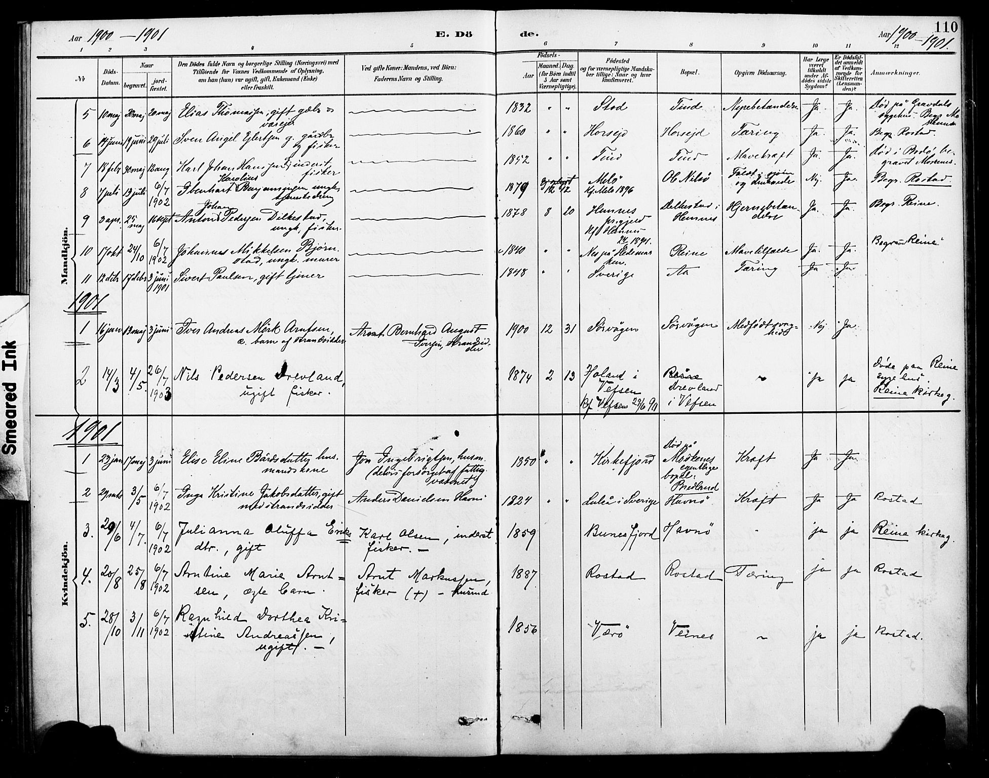 Ministerialprotokoller, klokkerbøker og fødselsregistre - Nordland, AV/SAT-A-1459/886/L1220: Parish register (official) no. 886A02, 1892-1903, p. 110