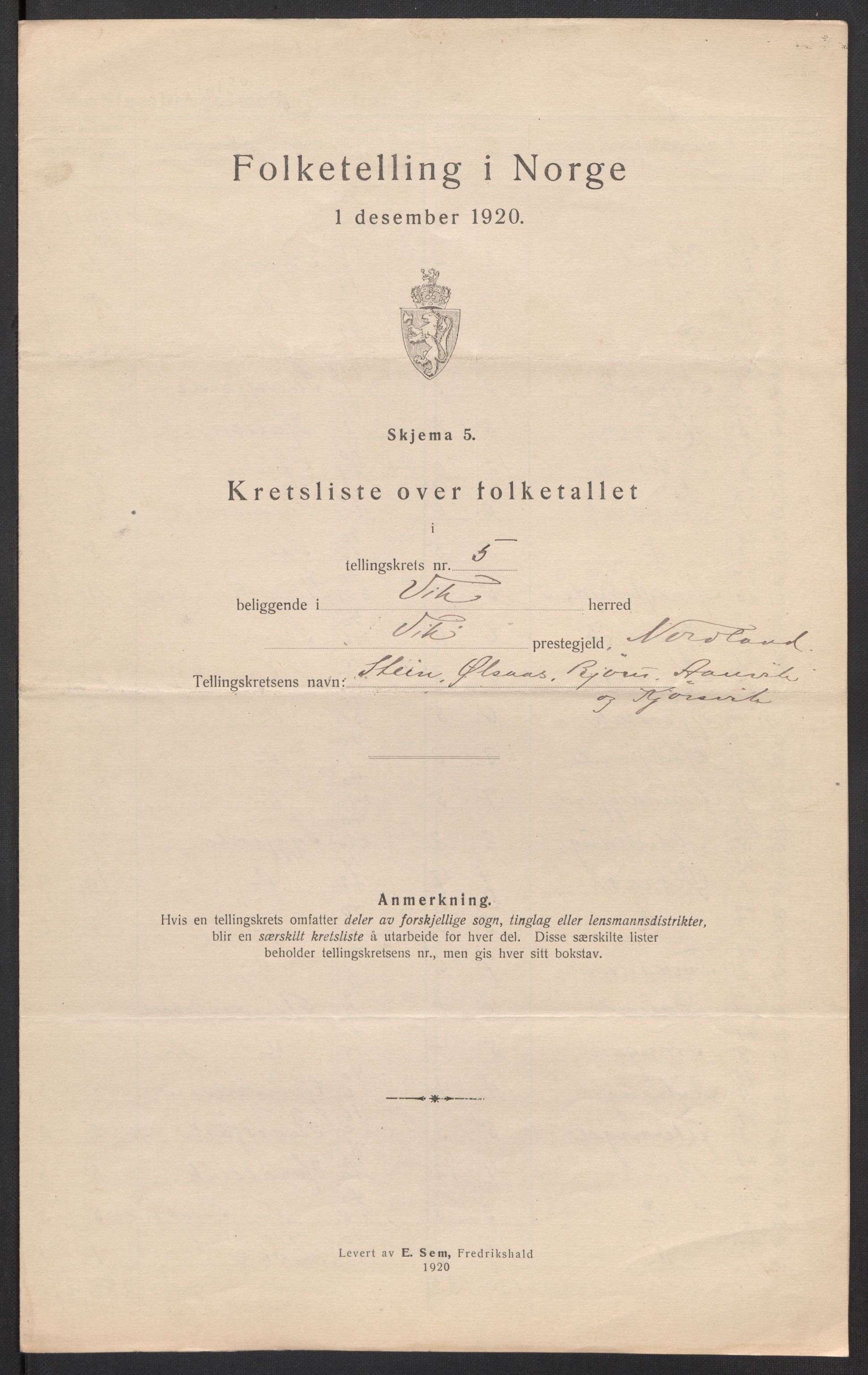 SAT, 1920 census for Vik, 1920, p. 18