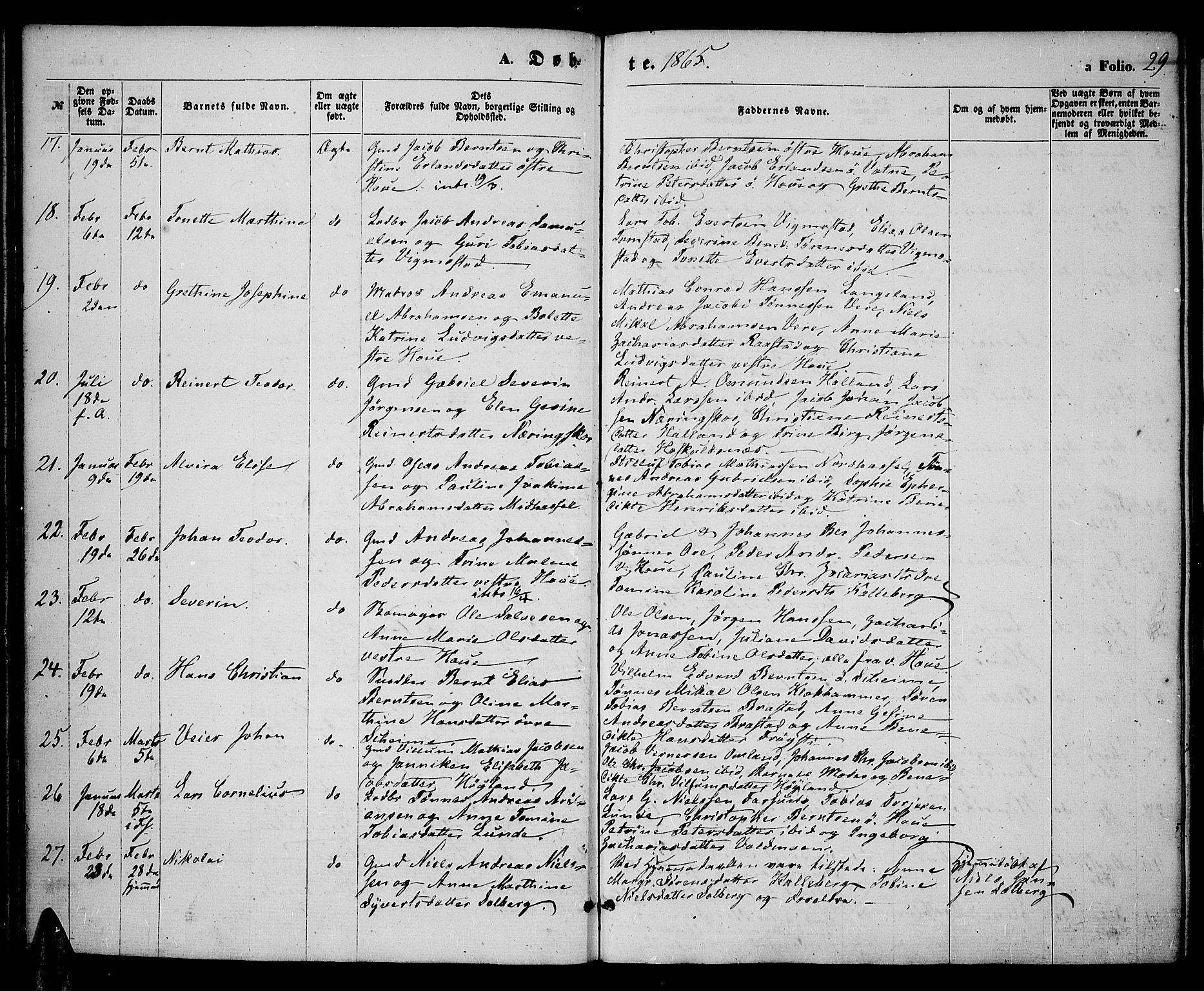 Lista sokneprestkontor, AV/SAK-1111-0027/F/Fb/L0003: Parish register (copy) no. B 3, 1862-1877, p. 29