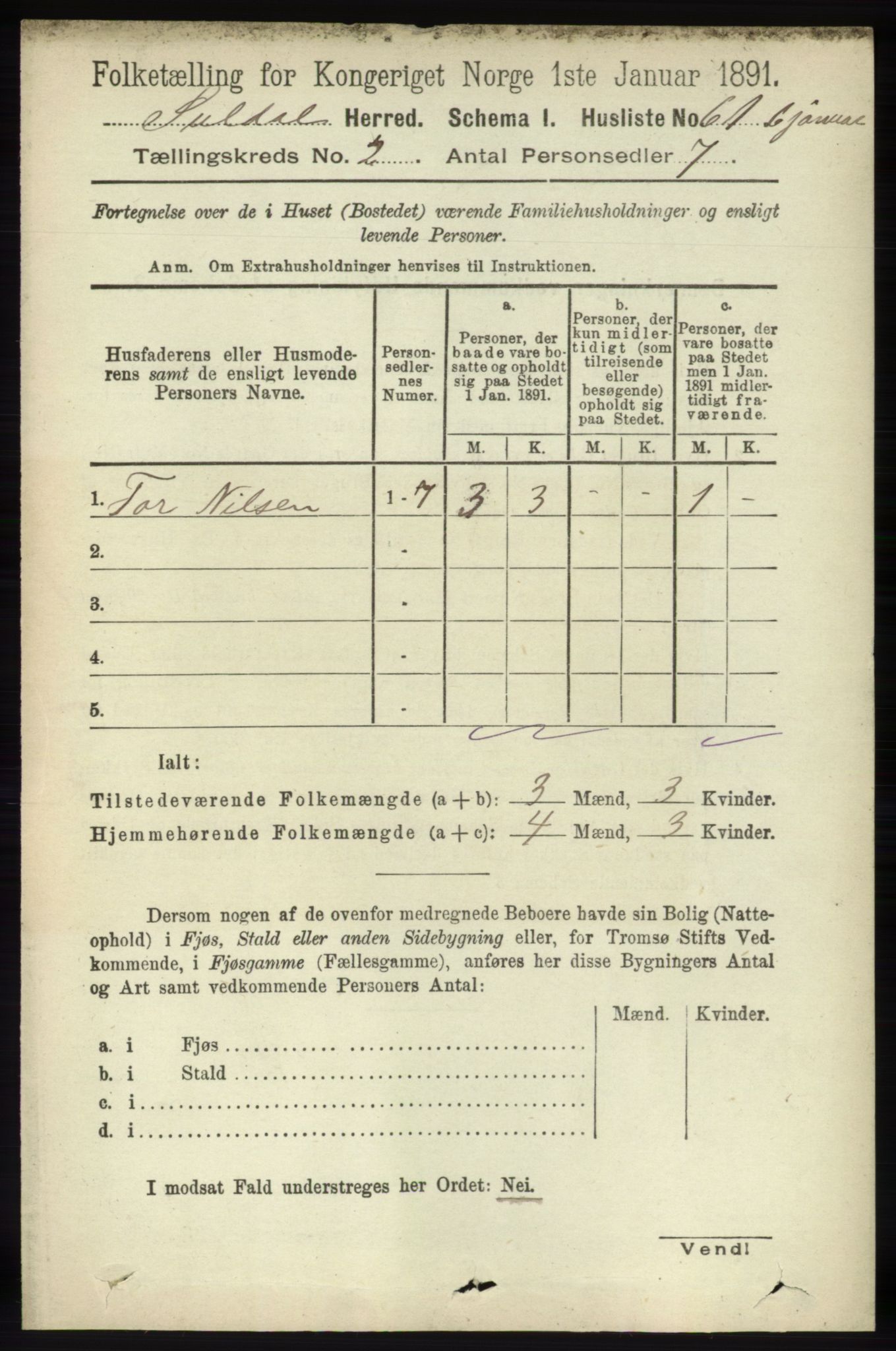 RA, 1891 census for 1134 Suldal, 1891, p. 255