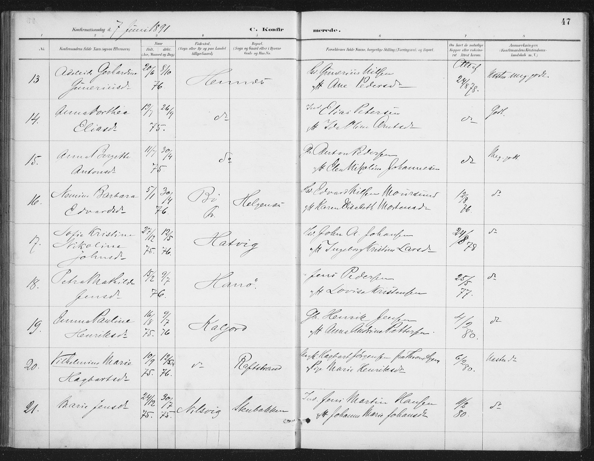 Ministerialprotokoller, klokkerbøker og fødselsregistre - Nordland, AV/SAT-A-1459/888/L1245: Parish register (official) no. 888A11, 1888-1900, p. 47