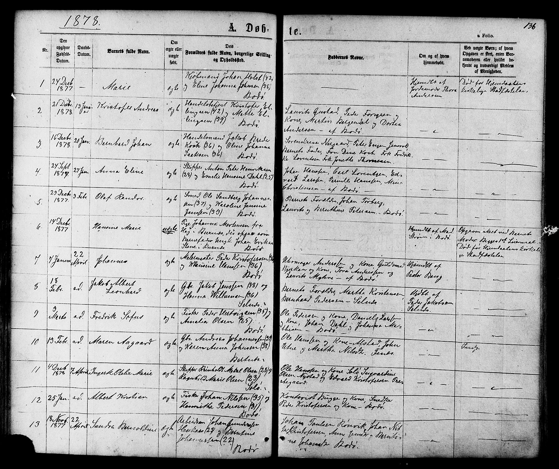 Ministerialprotokoller, klokkerbøker og fødselsregistre - Nordland, SAT/A-1459/801/L0029: Parish register (copy) no. 801C04, 1868-1878, p. 136