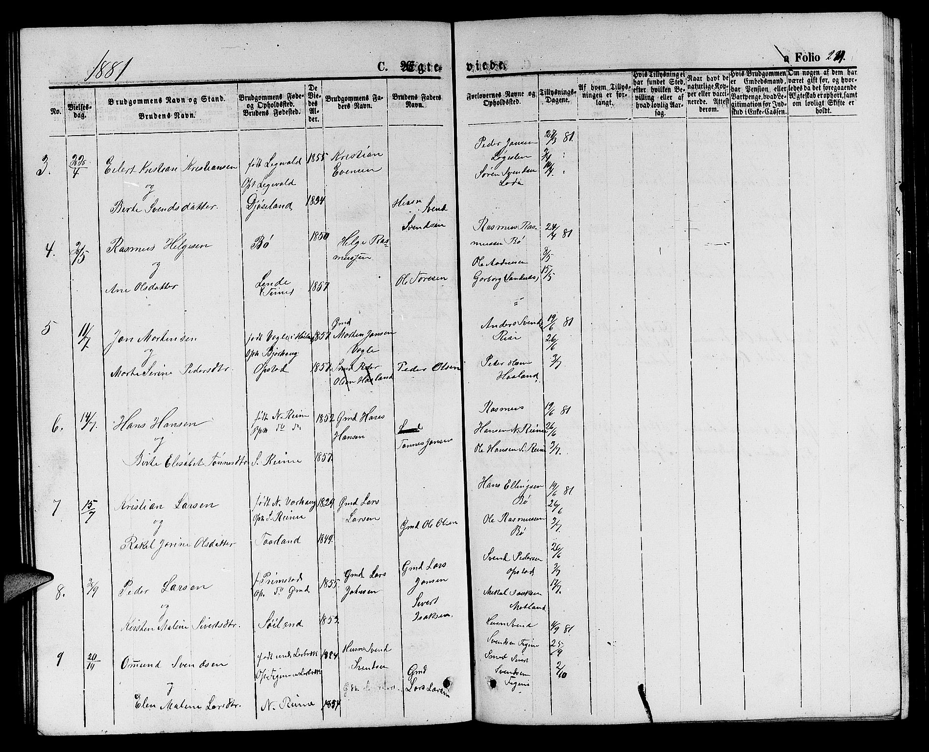 Hå sokneprestkontor, AV/SAST-A-101801/001/30BB/L0001: Parish register (copy) no. B 1, 1854-1883, p. 291