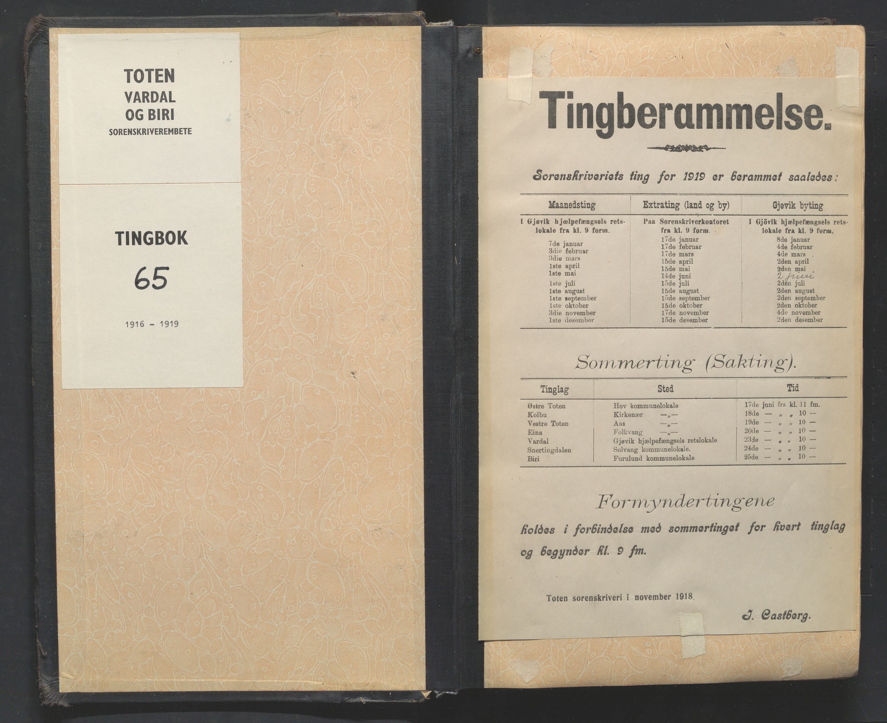 Toten tingrett, AV/SAH-TING-006/G/Gb/Gba/L0065: Tingbok, 1916-1919