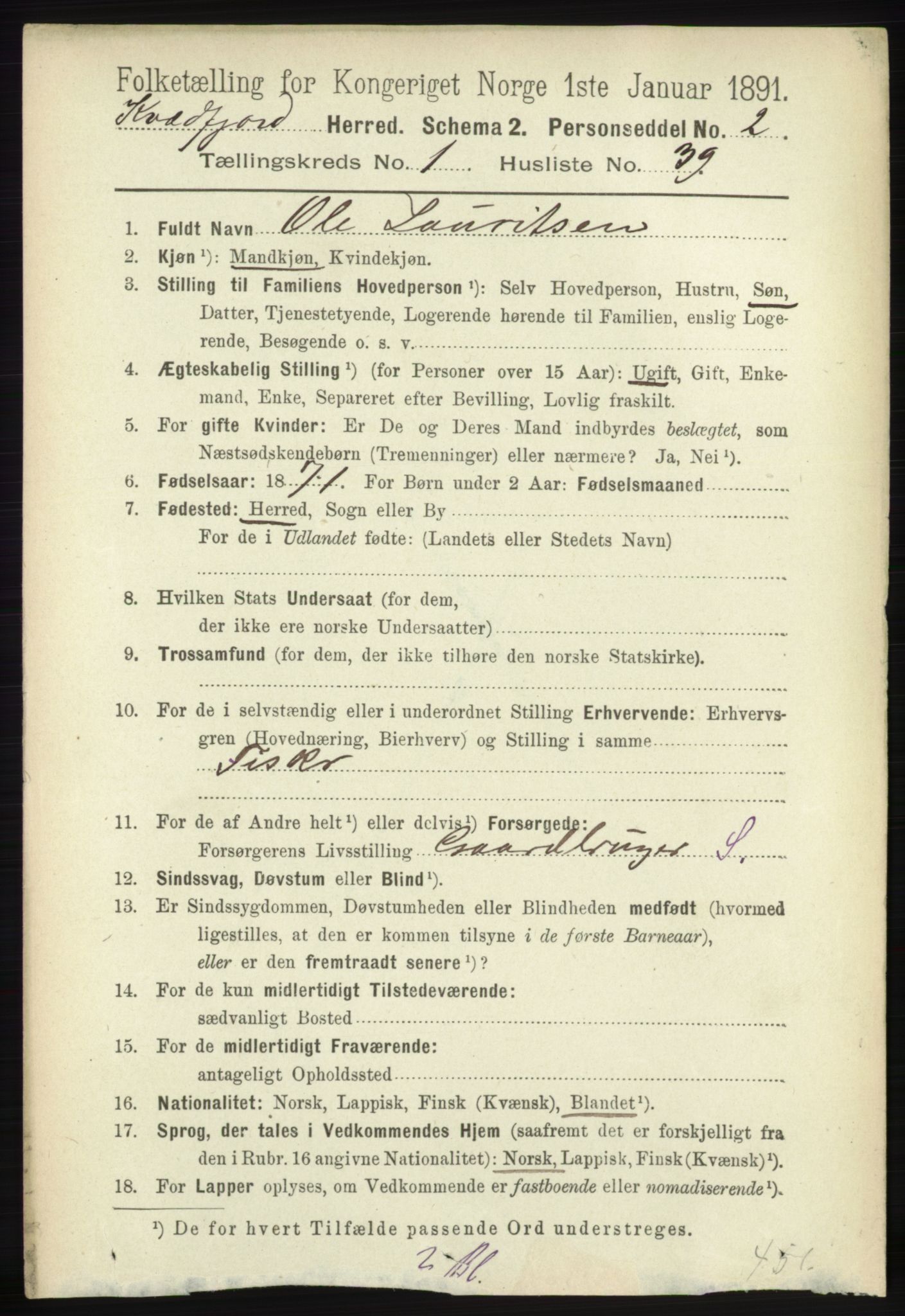 RA, 1891 census for 1911 Kvæfjord, 1891, p. 336