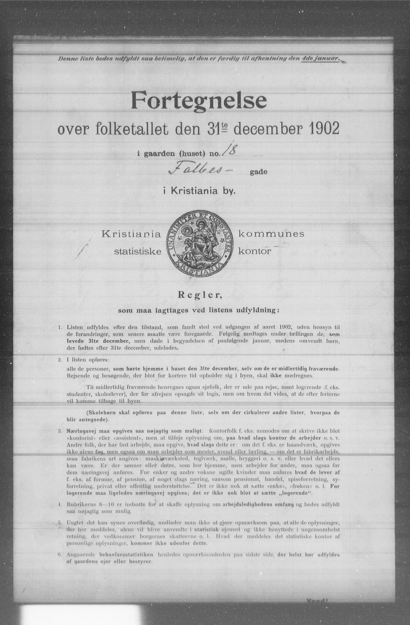 OBA, Municipal Census 1902 for Kristiania, 1902, p. 4580