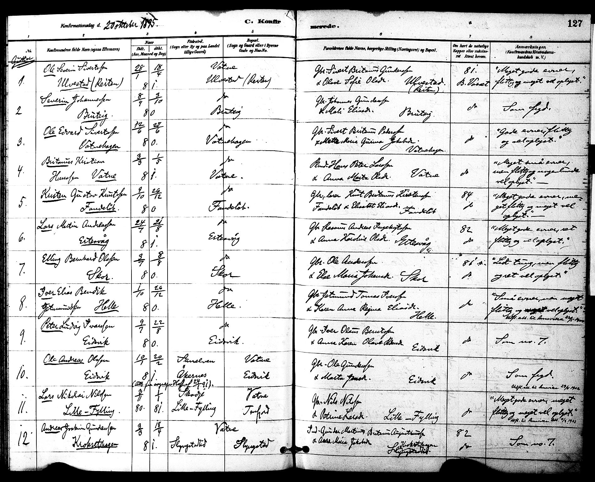 Ministerialprotokoller, klokkerbøker og fødselsregistre - Møre og Romsdal, SAT/A-1454/525/L0374: Parish register (official) no. 525A04, 1880-1899, p. 127