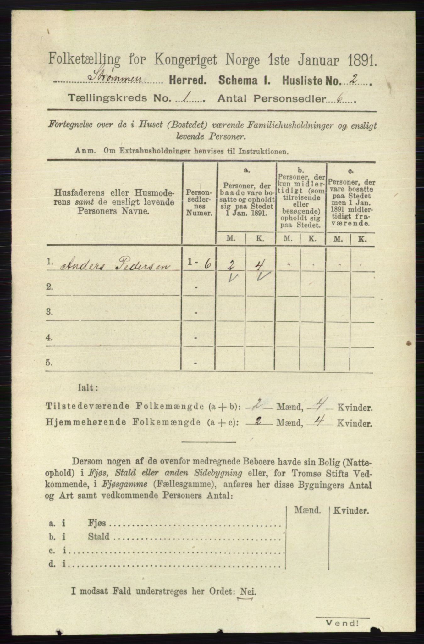 RA, 1891 census for 0711 Strømm, 1891, p. 16