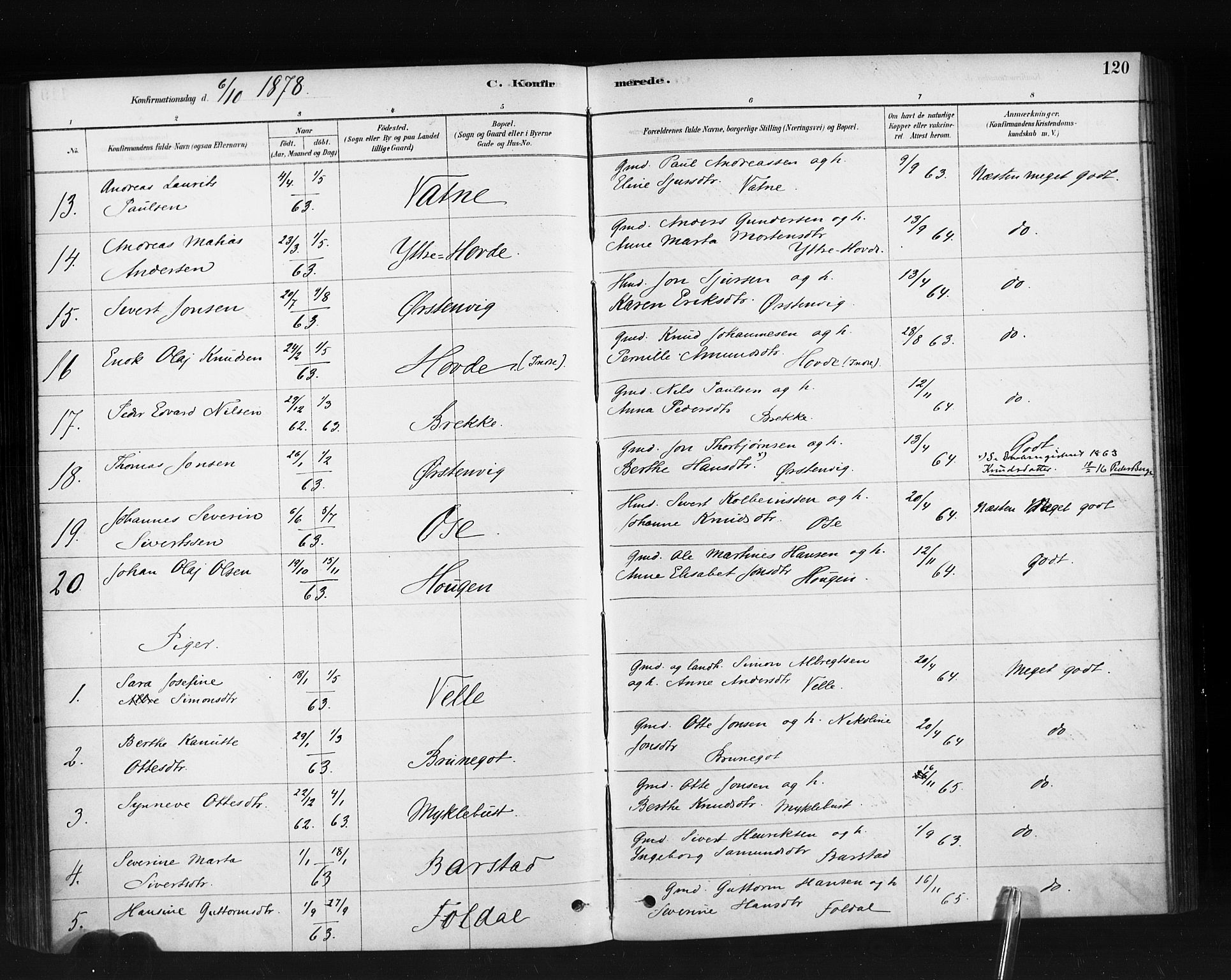 Ministerialprotokoller, klokkerbøker og fødselsregistre - Møre og Romsdal, AV/SAT-A-1454/513/L0176: Parish register (official) no. 513A03, 1877-1889, p. 120