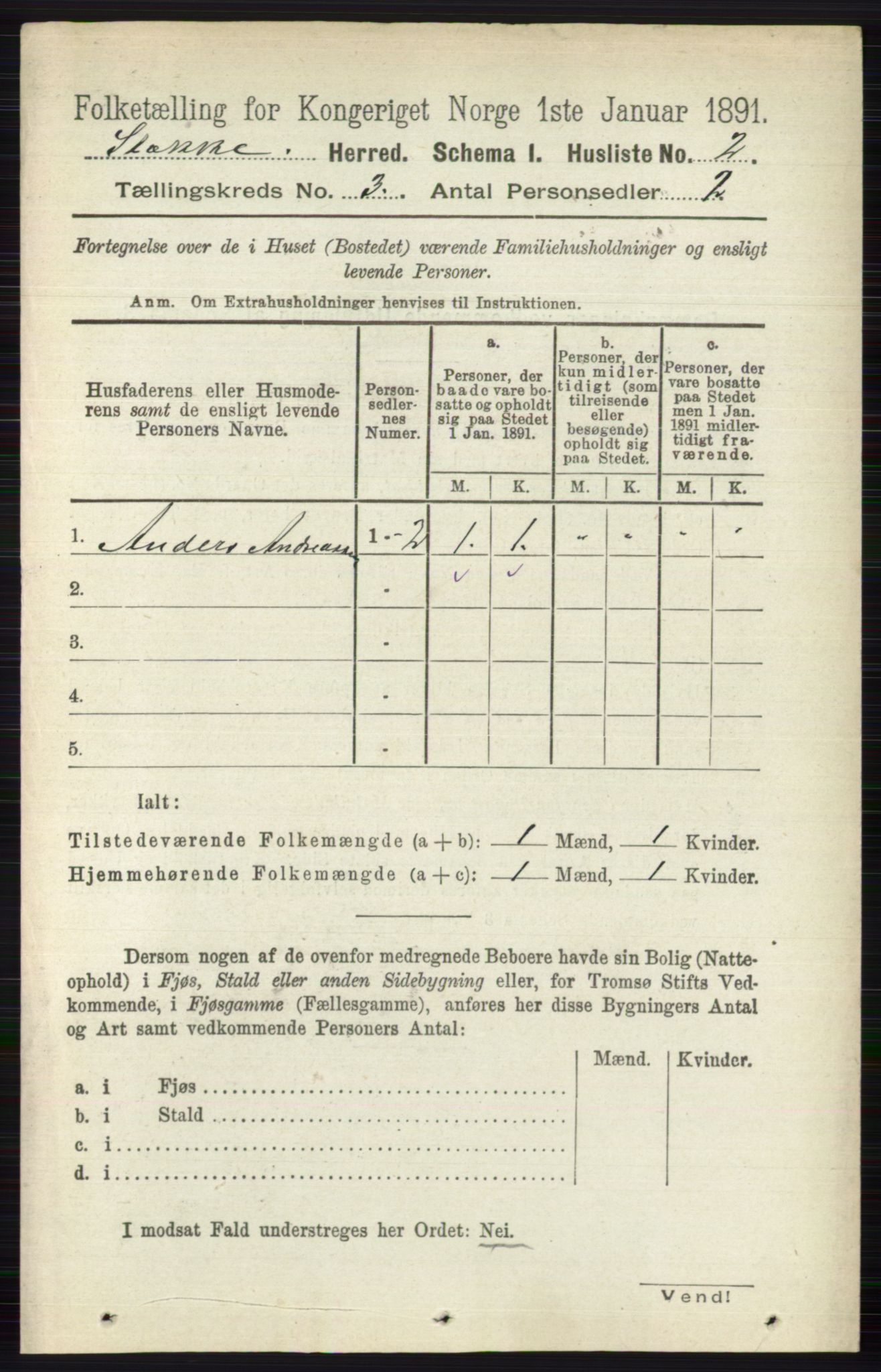 RA, 1891 census for 0720 Stokke, 1891, p. 1437