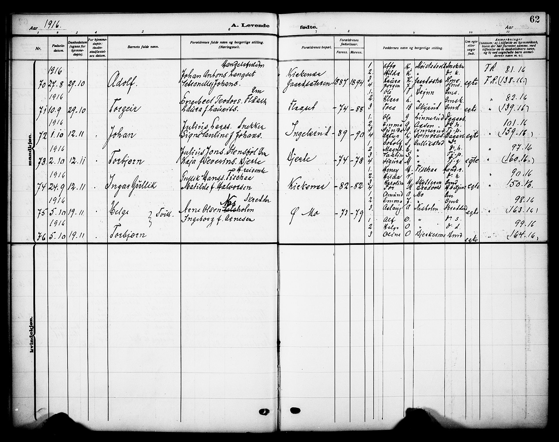 Grue prestekontor, AV/SAH-PREST-036/H/Ha/Haa/L0015: Parish register (official) no. 15, 1911-1922, p. 62