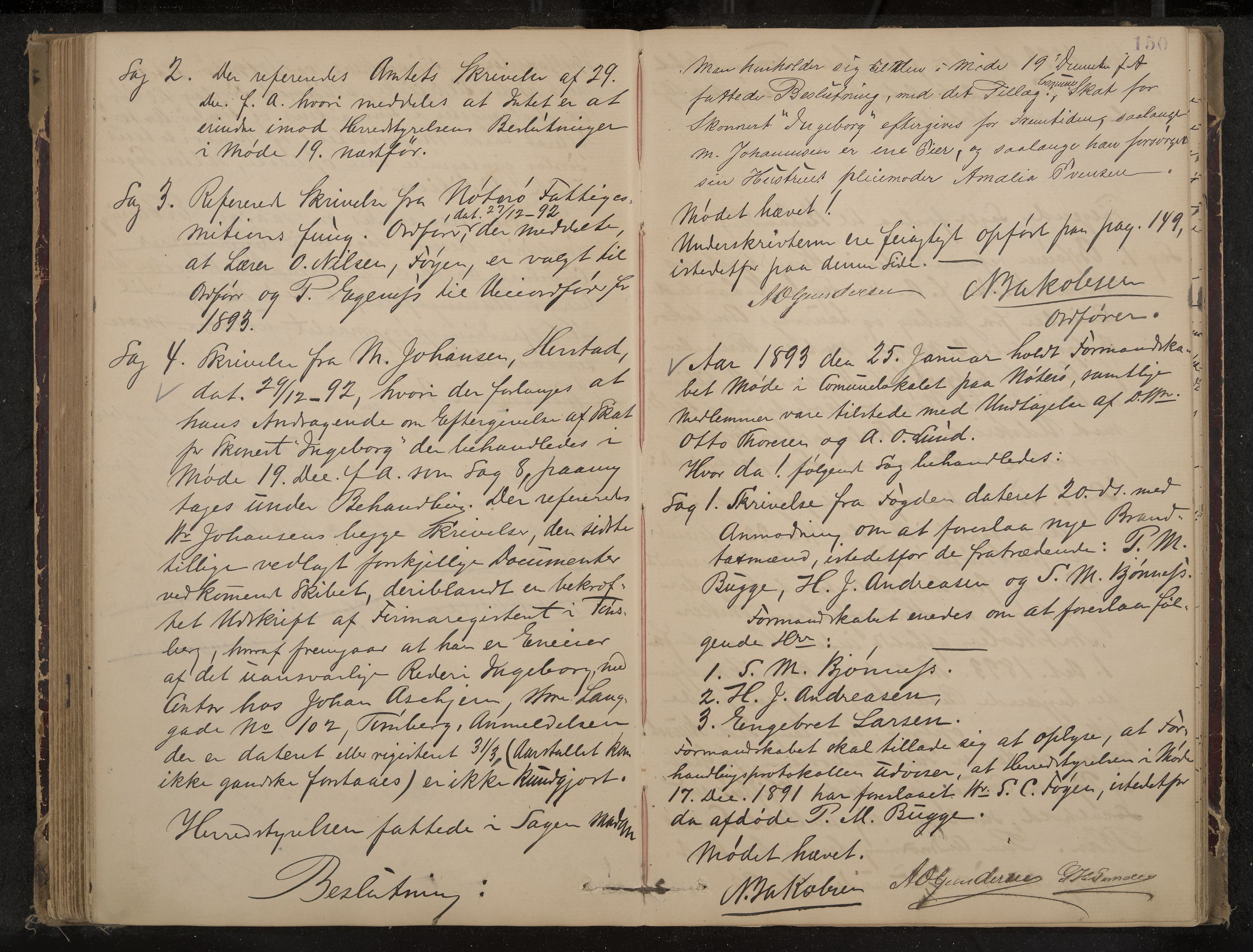 Nøtterøy formannskap og sentraladministrasjon, IKAK/0722021-1/A/Aa/L0004: Møtebok, 1887-1896, p. 150