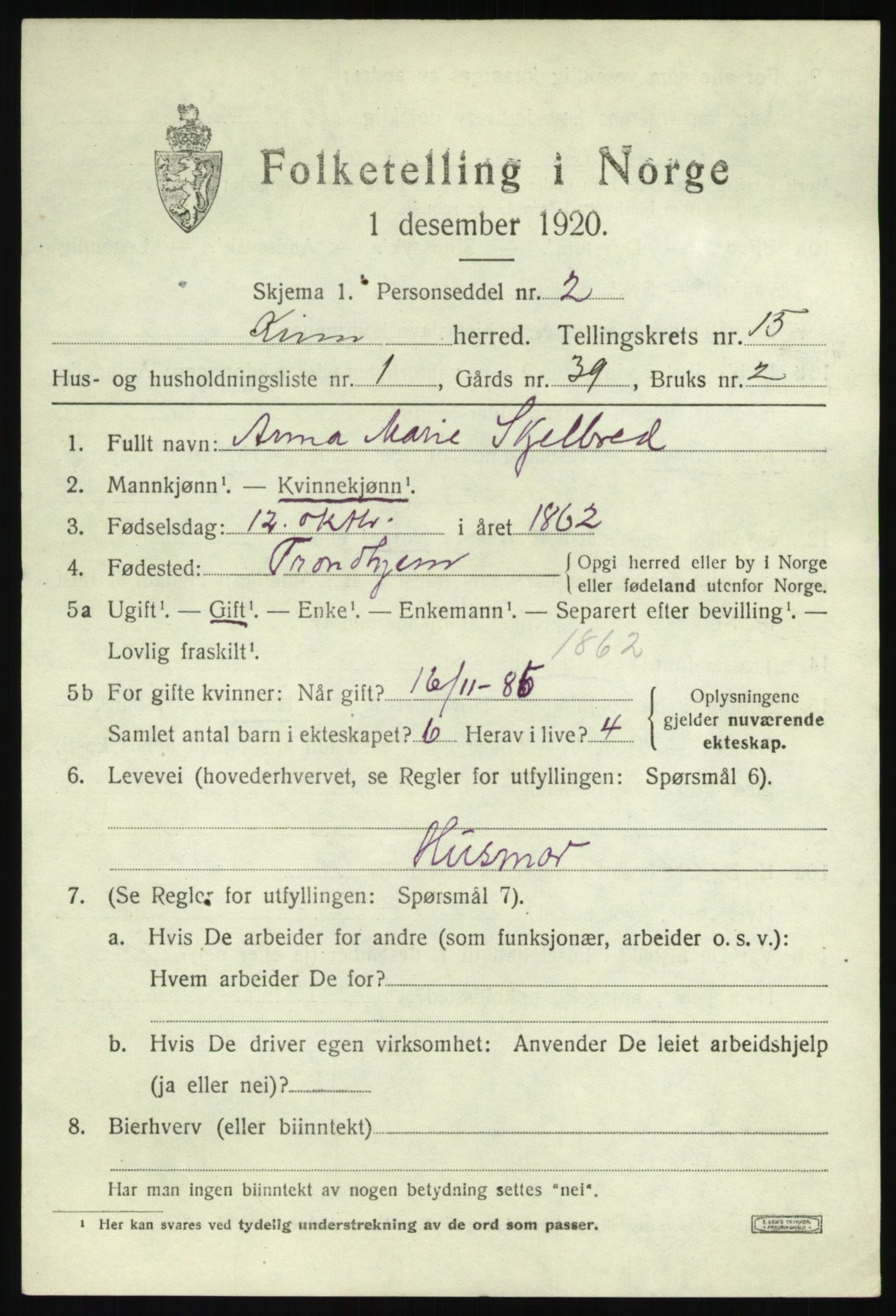 SAB, 1920 census for Kinn, 1920, p. 5345