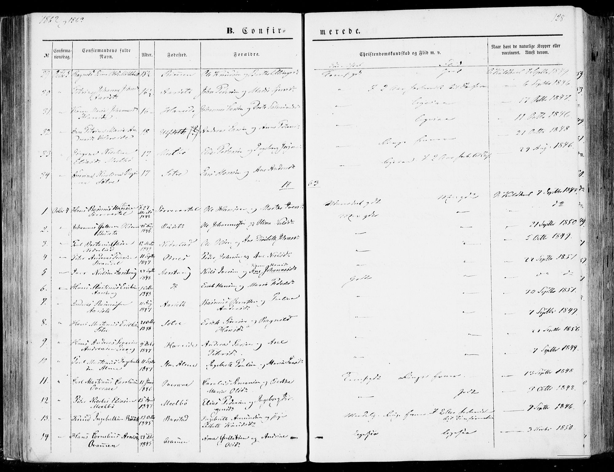 Ministerialprotokoller, klokkerbøker og fødselsregistre - Møre og Romsdal, SAT/A-1454/510/L0121: Parish register (official) no. 510A01, 1848-1877, p. 128