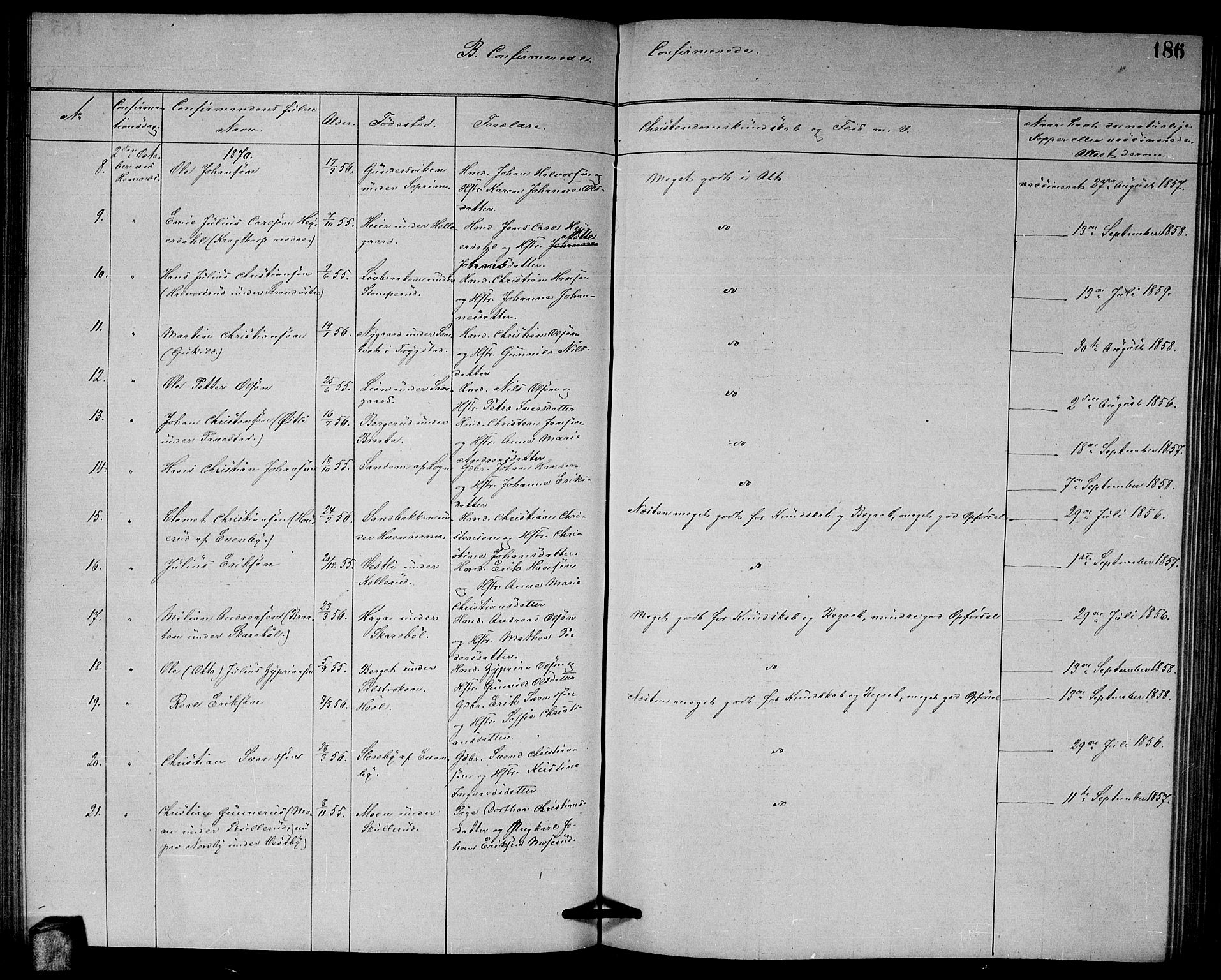 Høland prestekontor Kirkebøker, AV/SAO-A-10346a/G/Ga/L0006: Parish register (copy) no. I 6, 1869-1879, p. 186