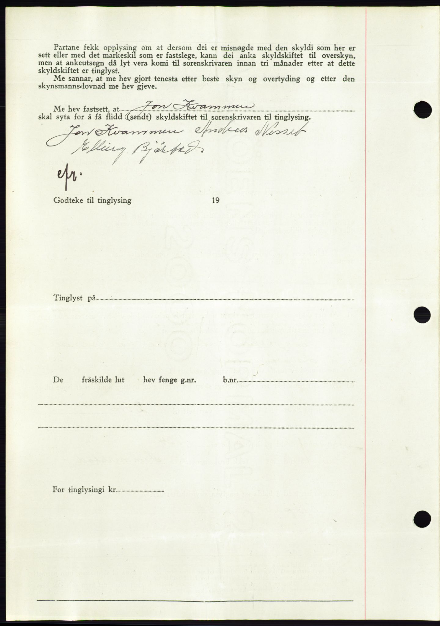 Søre Sunnmøre sorenskriveri, AV/SAT-A-4122/1/2/2C/L0075: Mortgage book no. 1A, 1943-1943, Diary no: : 958/1943