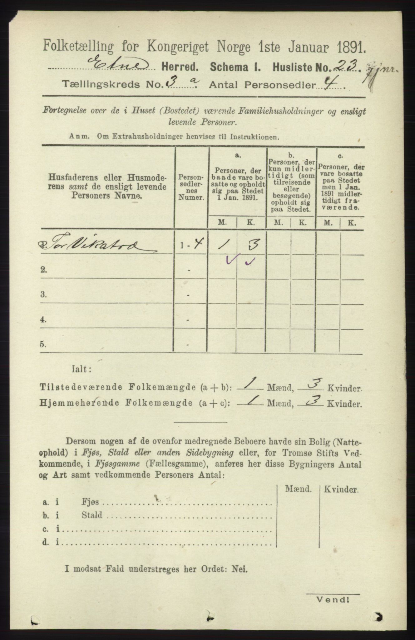 RA, 1891 census for 1211 Etne, 1891, p. 685