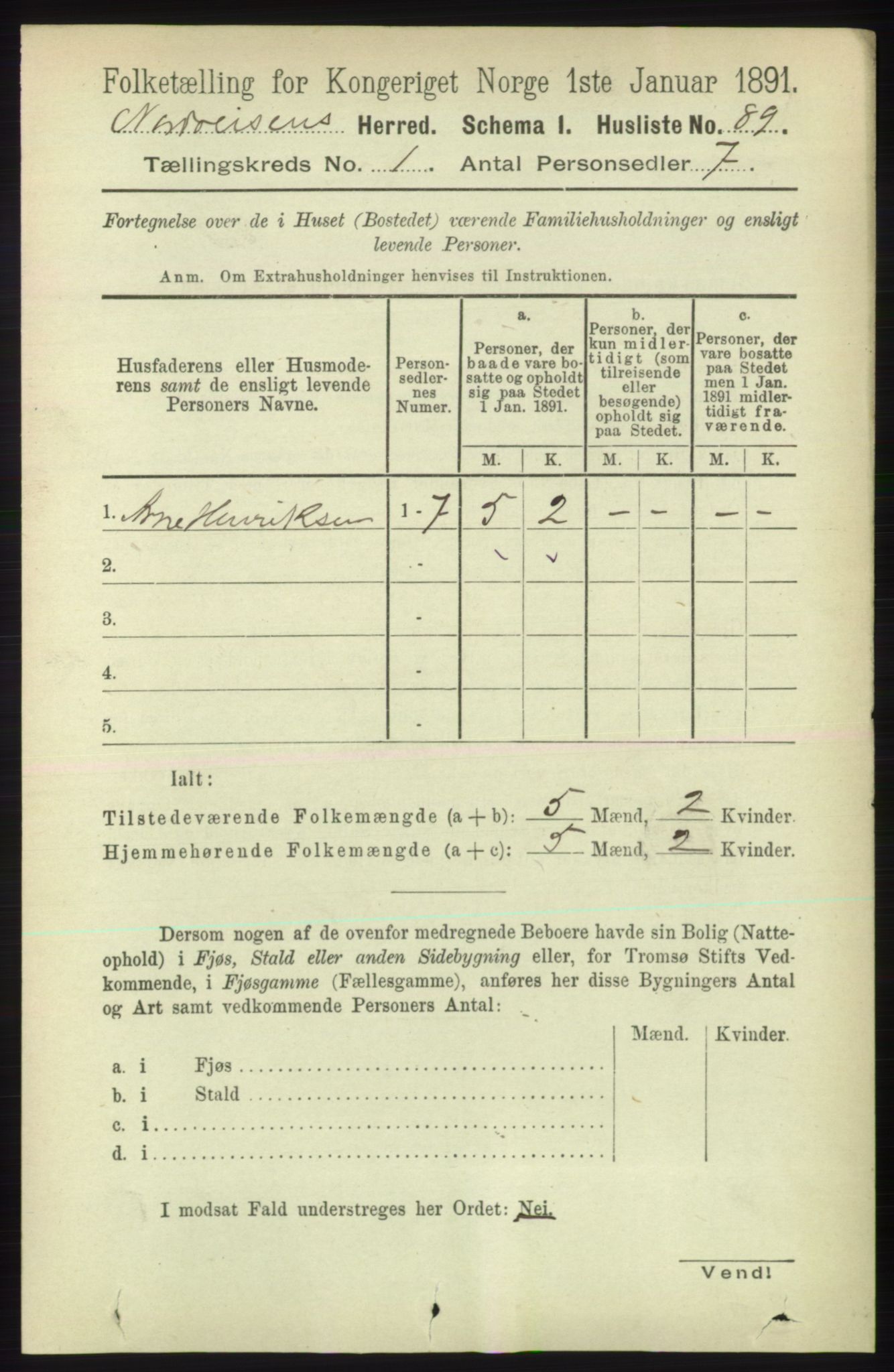 RA, 1891 census for 1942 Nordreisa, 1891, p. 102