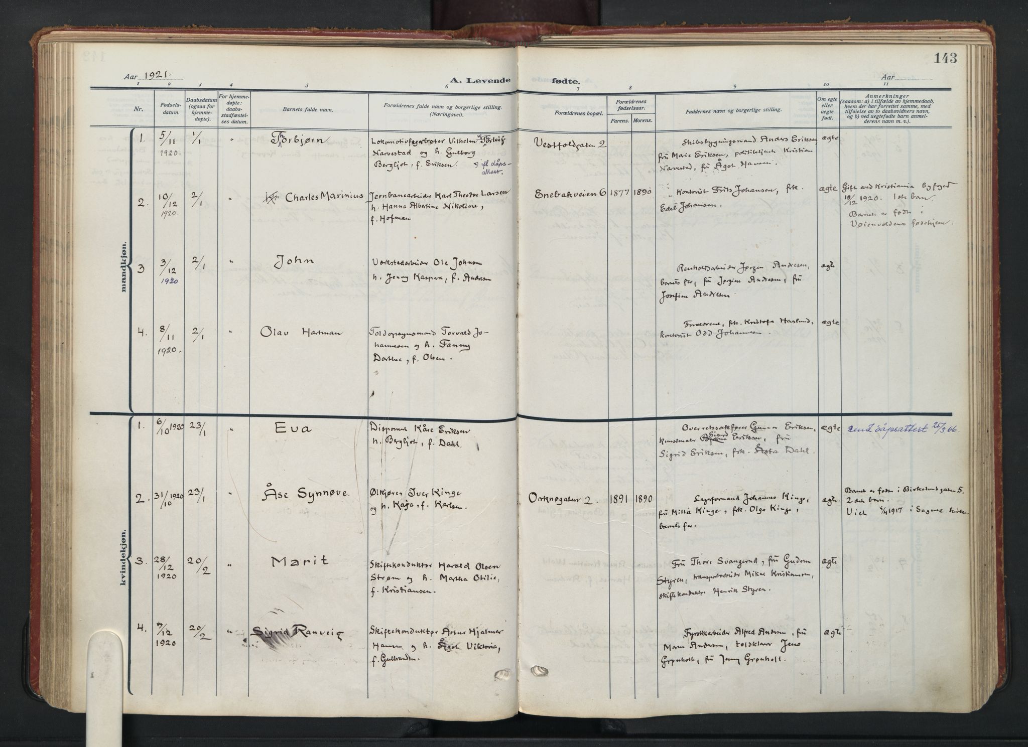 Vålerengen prestekontor Kirkebøker, AV/SAO-A-10878/F/Fa/L0004: Parish register (official) no. 4, 1915-1929, p. 143