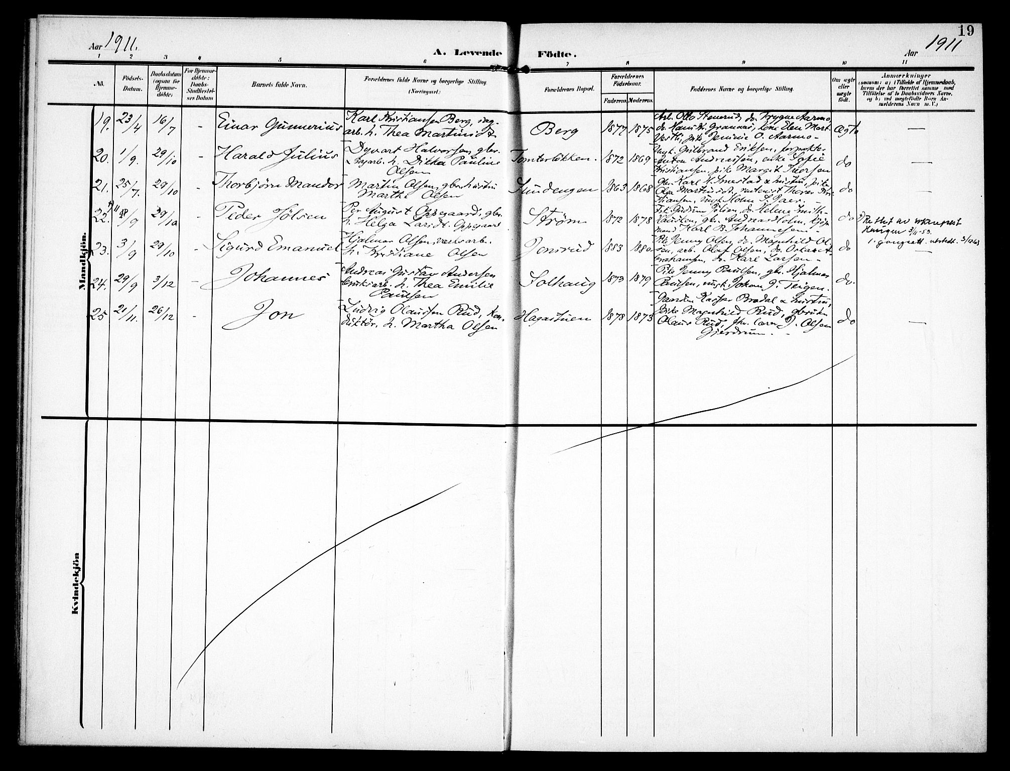 Fet prestekontor Kirkebøker, AV/SAO-A-10370a/F/Fb/L0003: Parish register (official) no. II 3, 1905-1914, p. 19