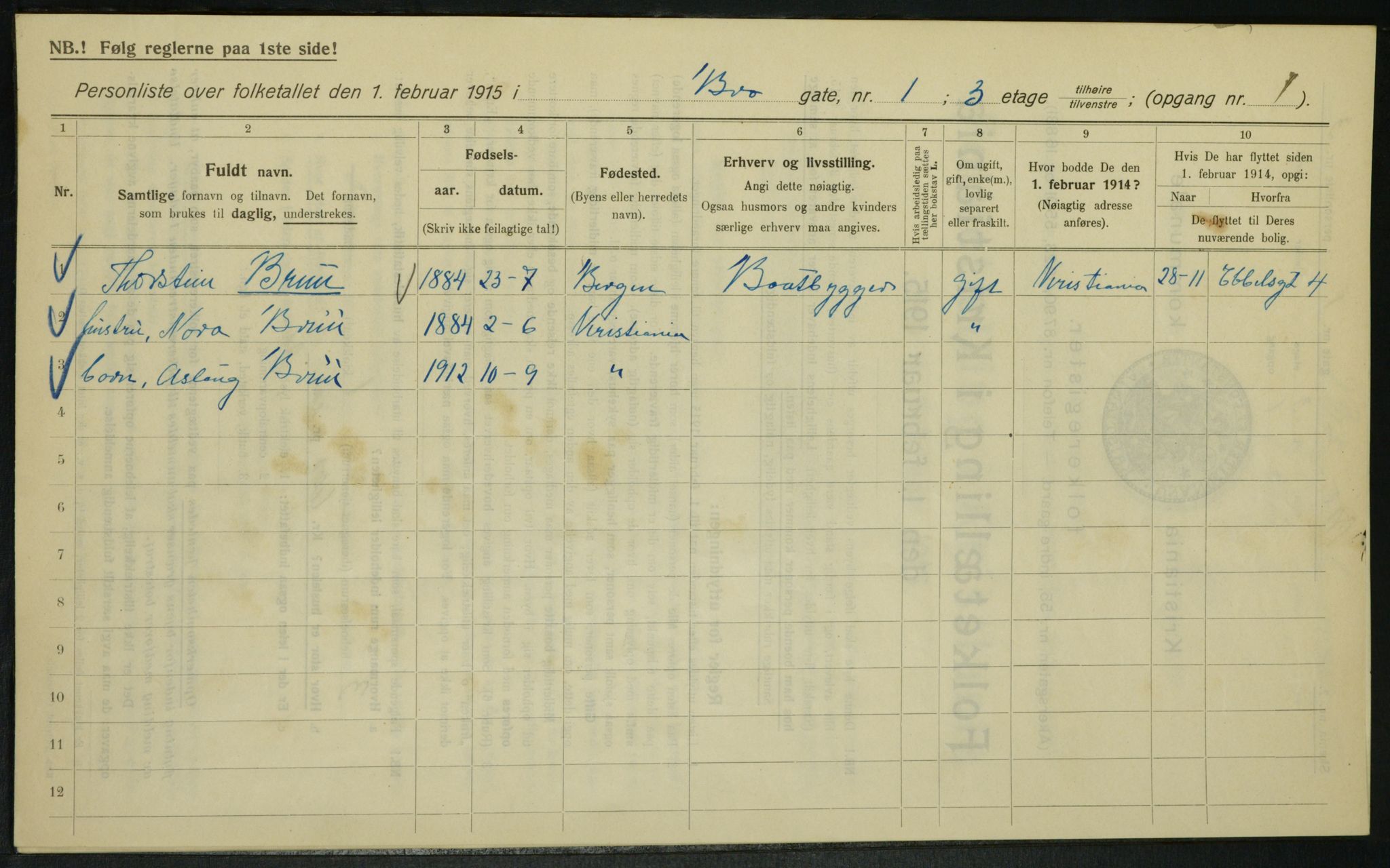 OBA, Municipal Census 1915 for Kristiania, 1915, p. 9615