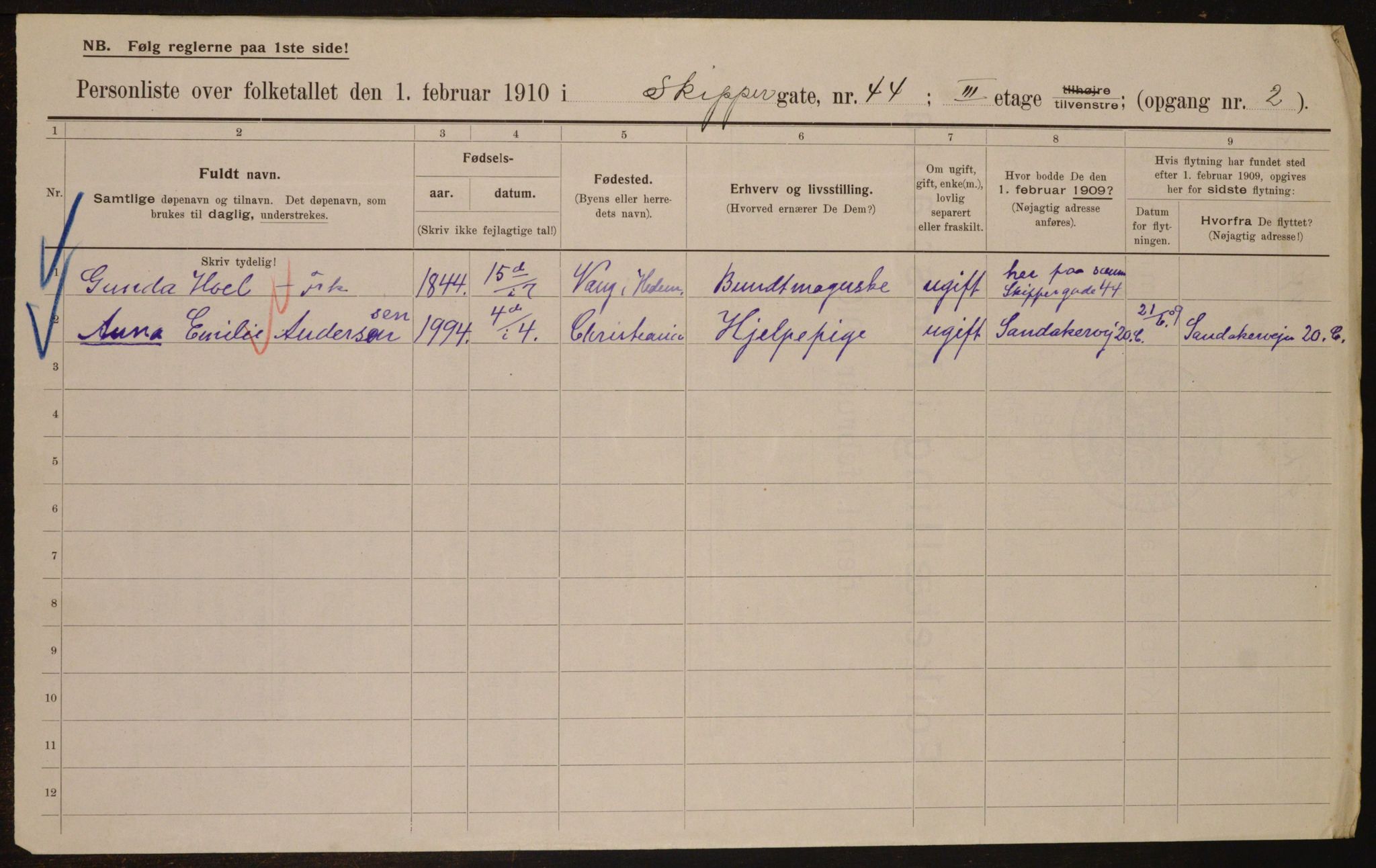 OBA, Municipal Census 1910 for Kristiania, 1910, p. 91367