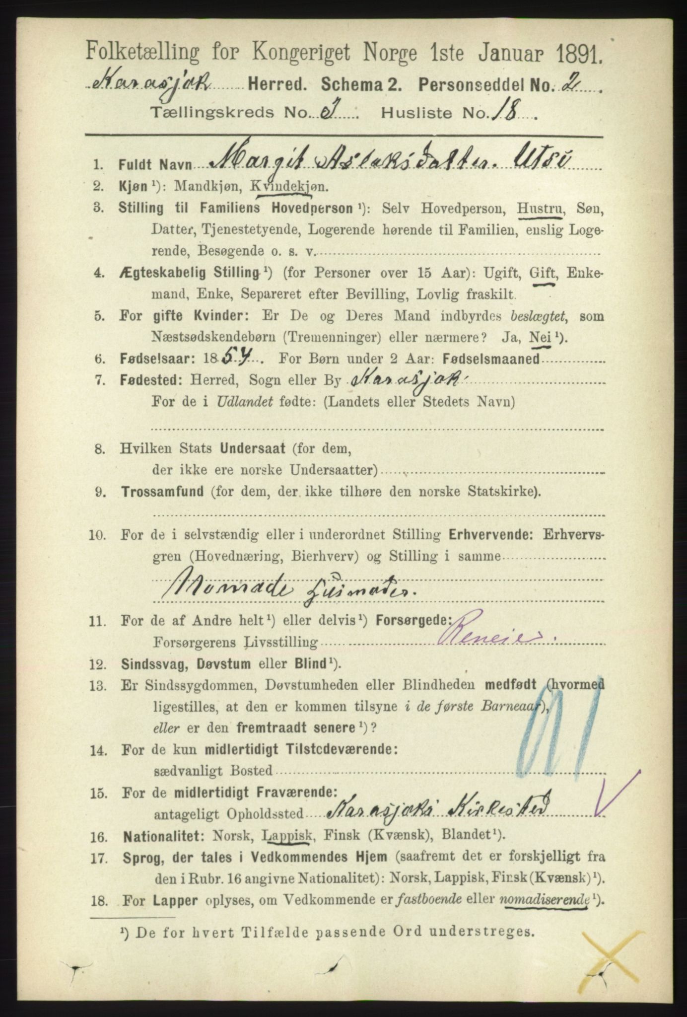 RA, 1891 census for 2021 Karasjok, 1891, p. 658