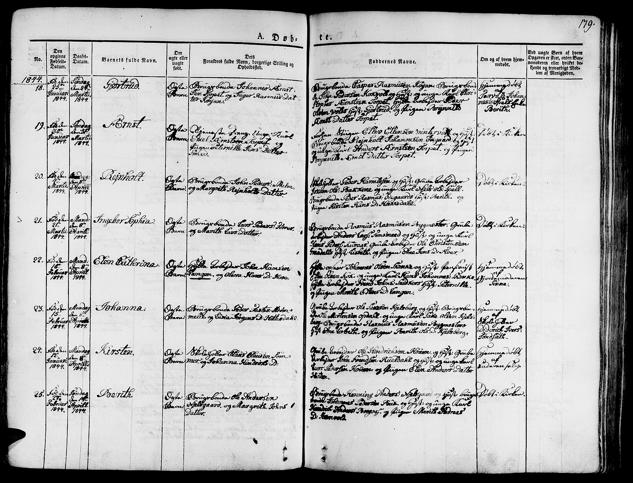 Ministerialprotokoller, klokkerbøker og fødselsregistre - Sør-Trøndelag, AV/SAT-A-1456/681/L0930: Parish register (official) no. 681A08, 1829-1844, p. 179